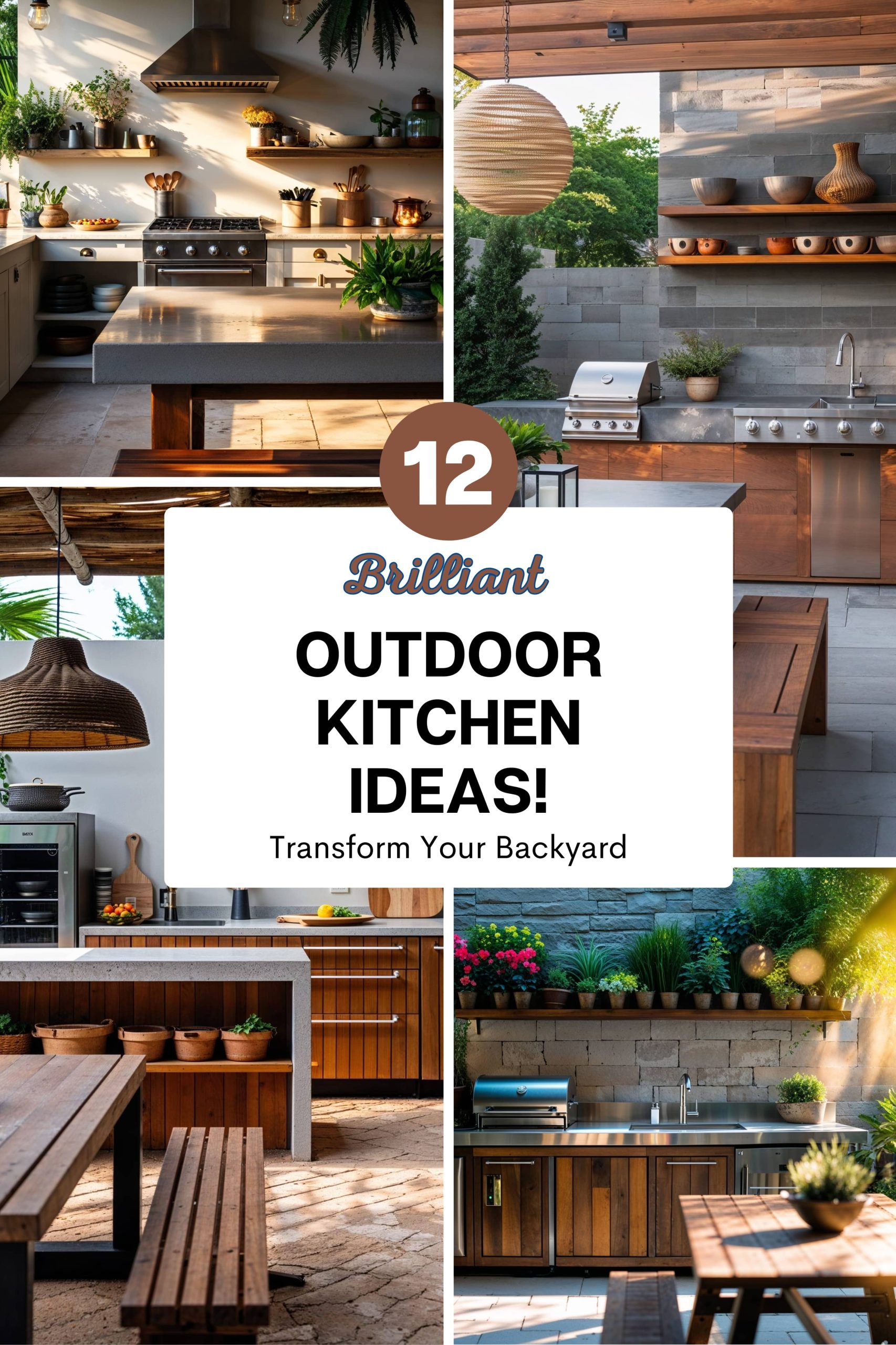 12 outdoor kitchen design ideas featuring stylish layouts, modern appliances, and beautiful backyard settings