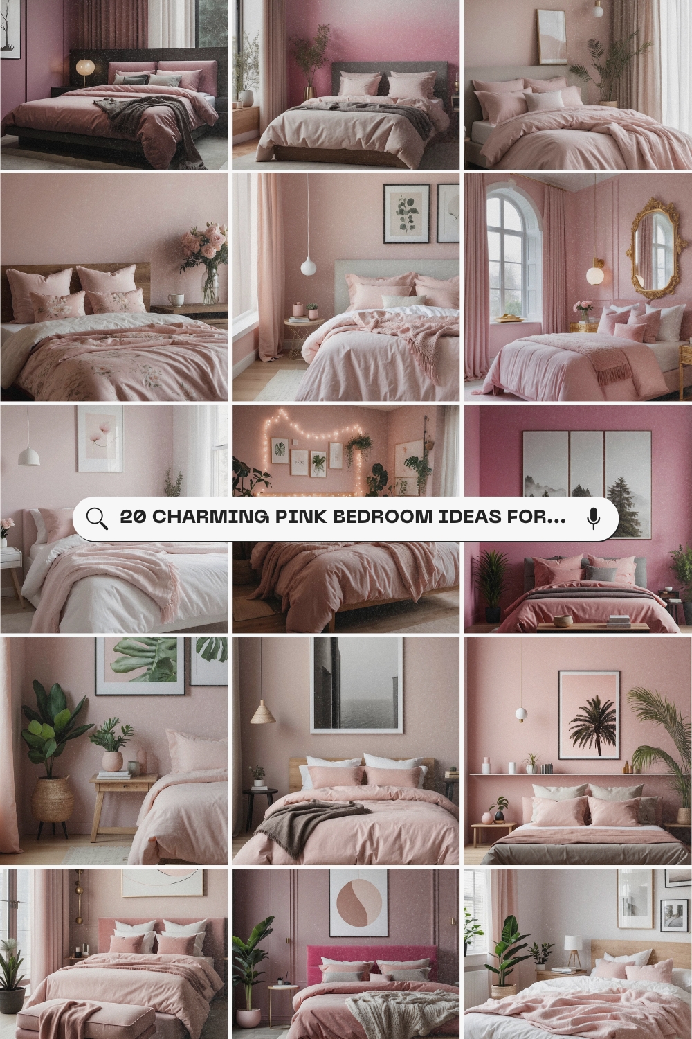 20 Charming Pink Bedroom Ideas for a Sweet Makeover featuring modern and cozy pink designs with plants and artistic decor