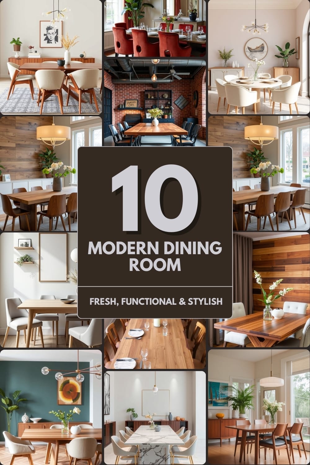 A collage of modern dining room designs featuring fresh, functional, and stylish elements.