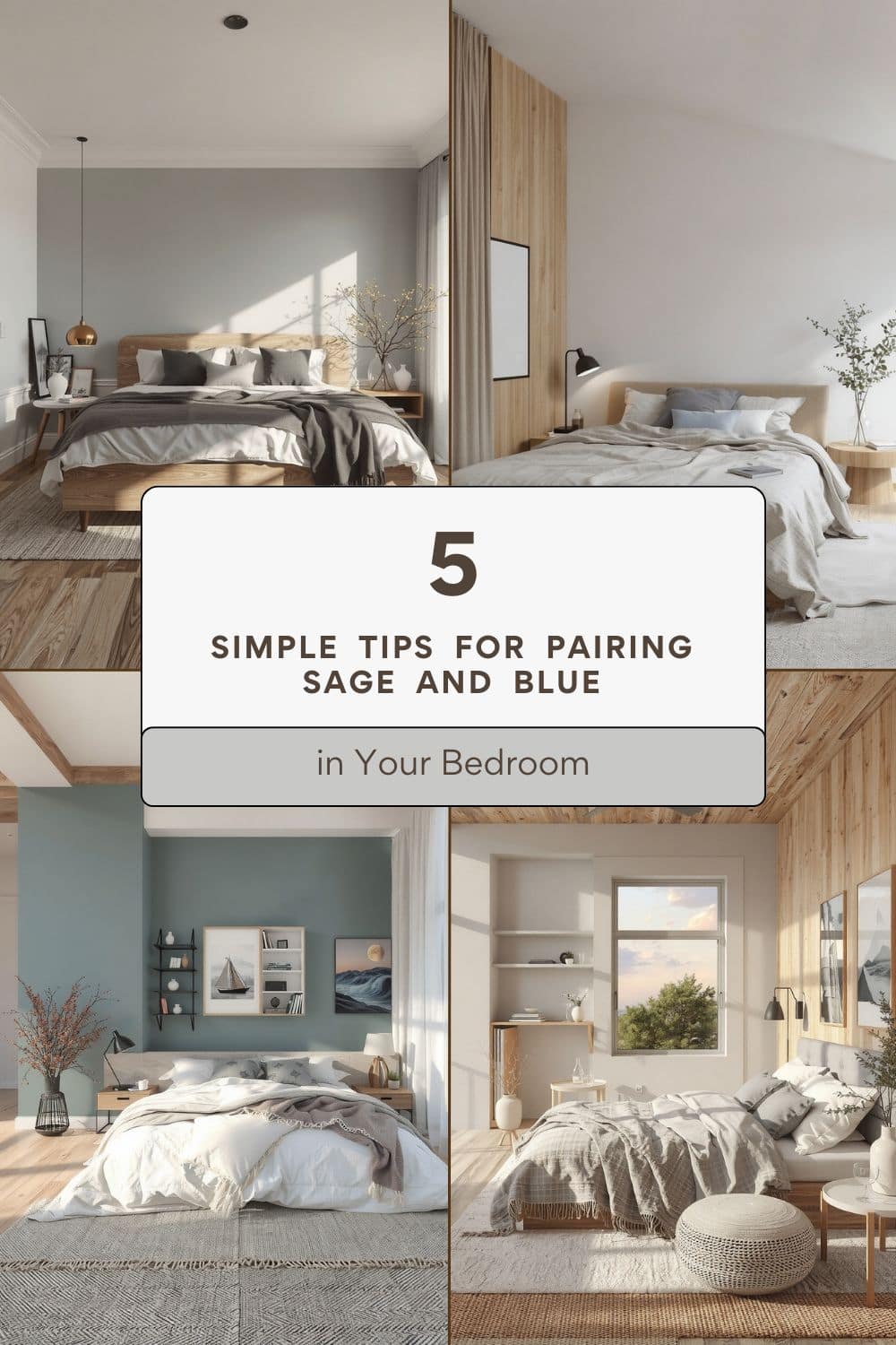 Bedroom with sage and blue accents, showcasing 5 simple tips for pairing the colors