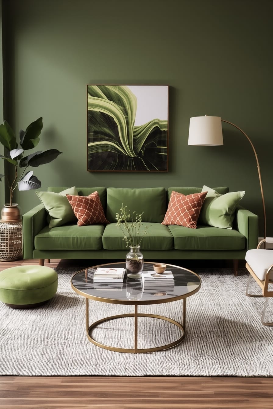 Avocado green for a bold and earthy touch in modern living rooms