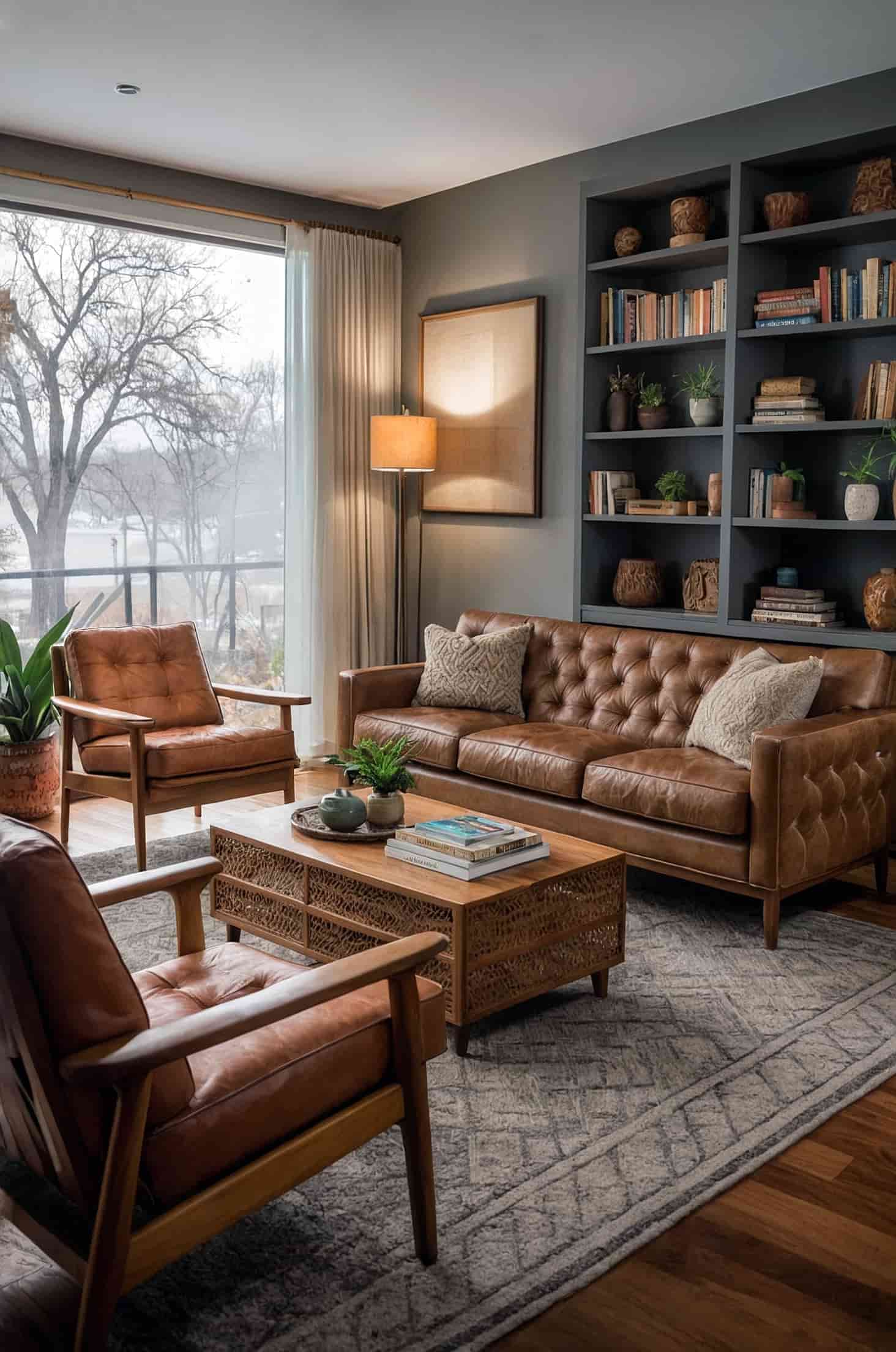 Mix textures for depth and warmth in a mid century modern living room