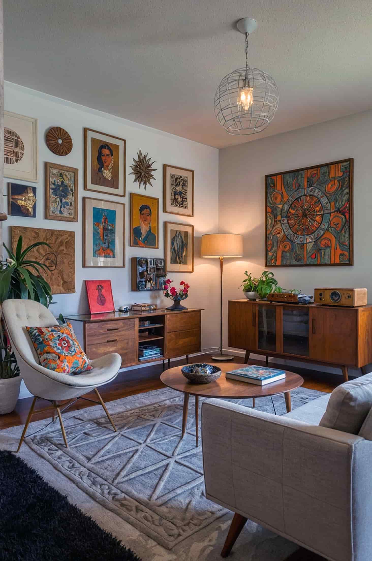 Mix and match personalizing your mid century modern living room with eclectic decor