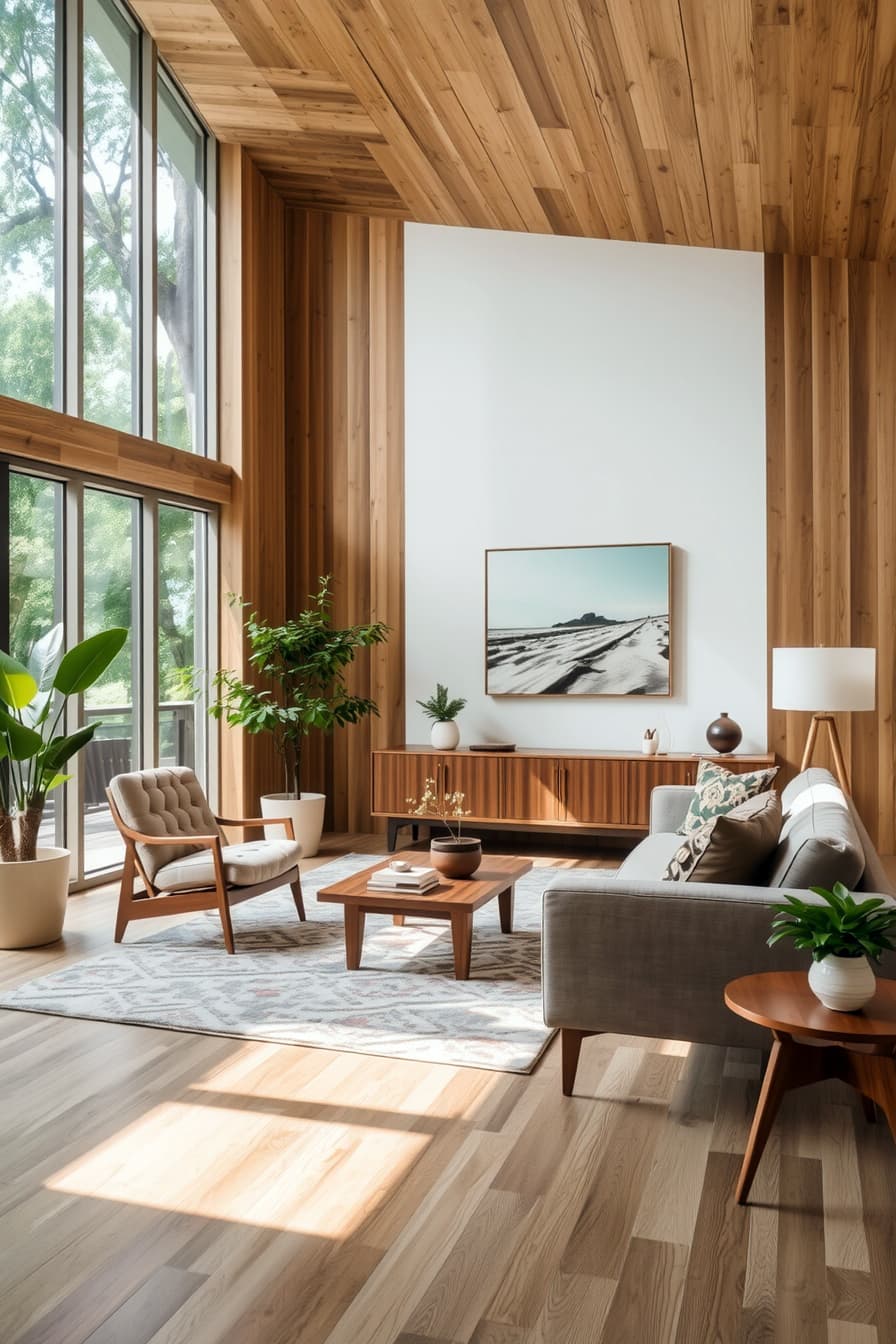 Natural wood finishes for authentic mid century modern living rooms