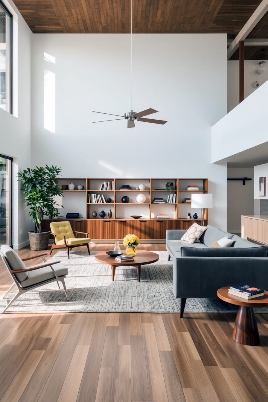 Open and airy layouts with sleek furniture in mid century modern design