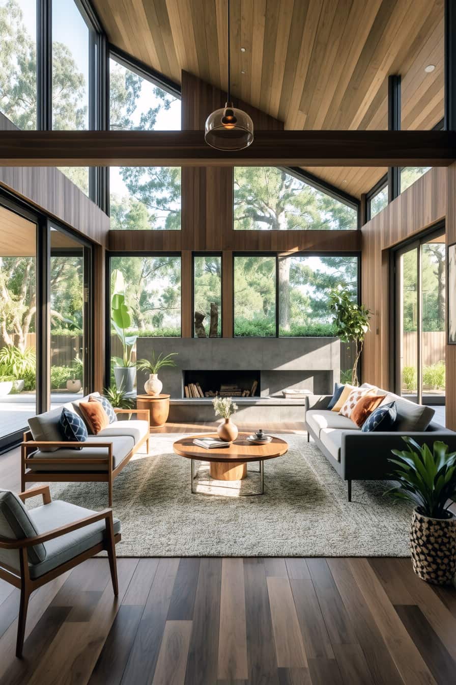 Seamless indoor outdoor connection in mid century modern living rooms