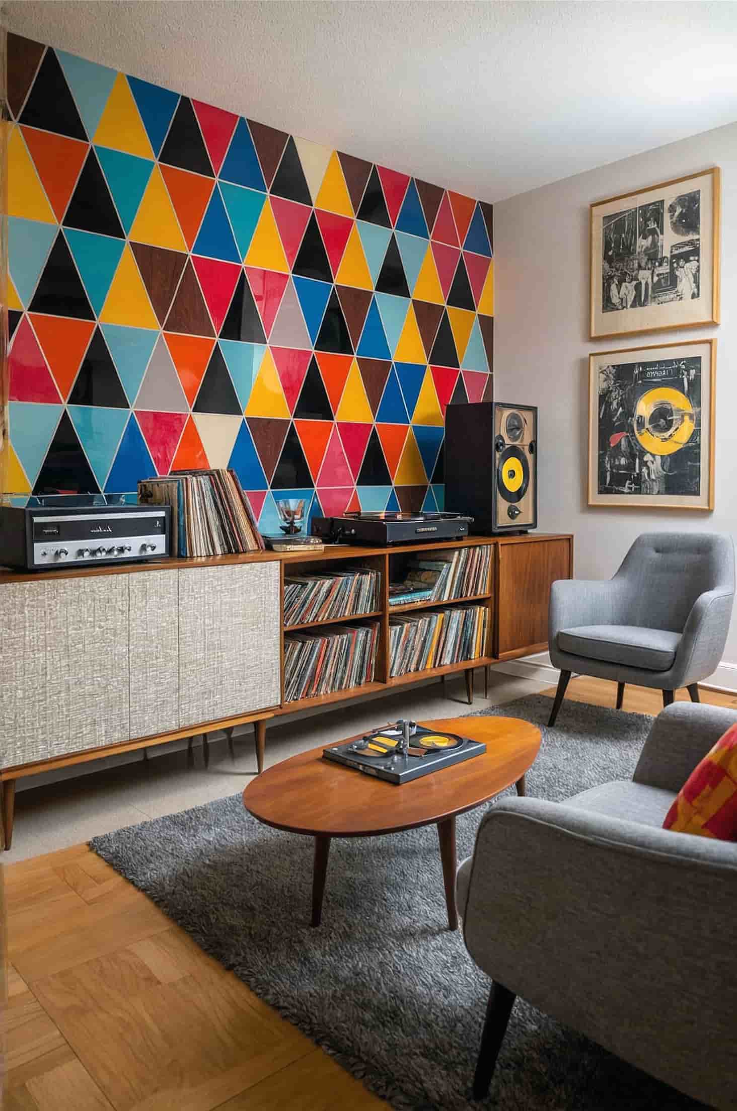 Showcase your vinyl collection in a mid century modern living room