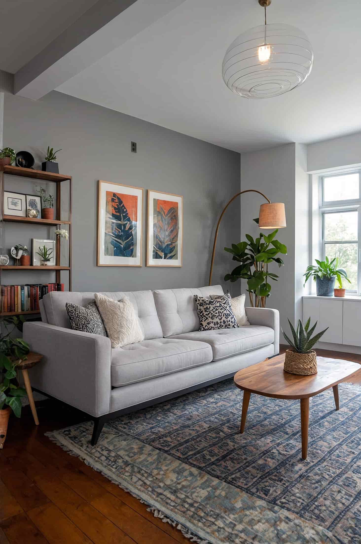 Sleek, low profile sofas for a modern, airy mid century living room