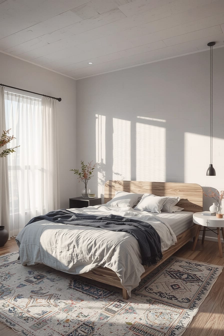 Bedroom with soft blues like sky blue and navy, creating a tranquil and restful atmosphere
