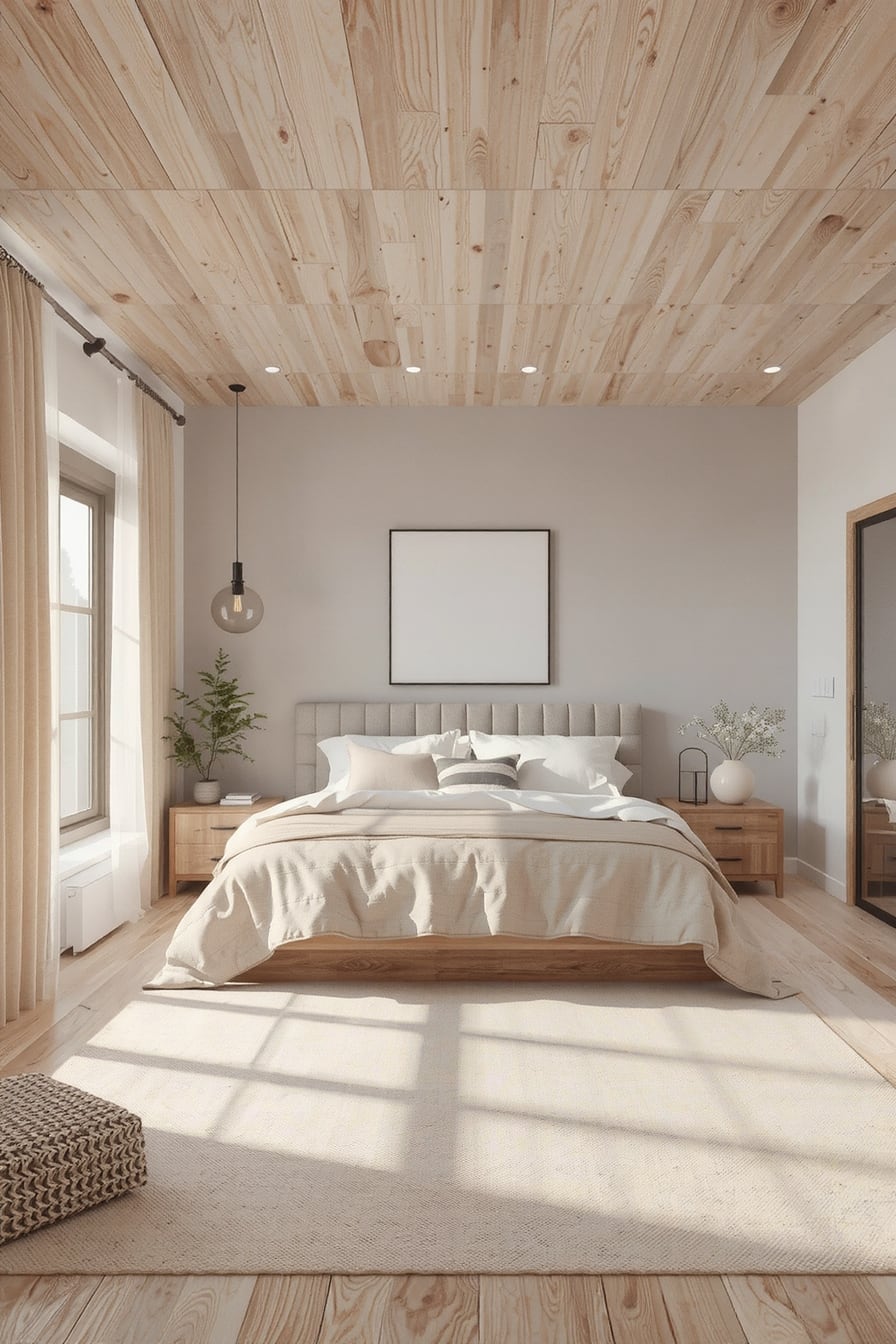 Bedroom with soft neutrals like beige, cream, and light gray, creating a serene and cozy atmosphere