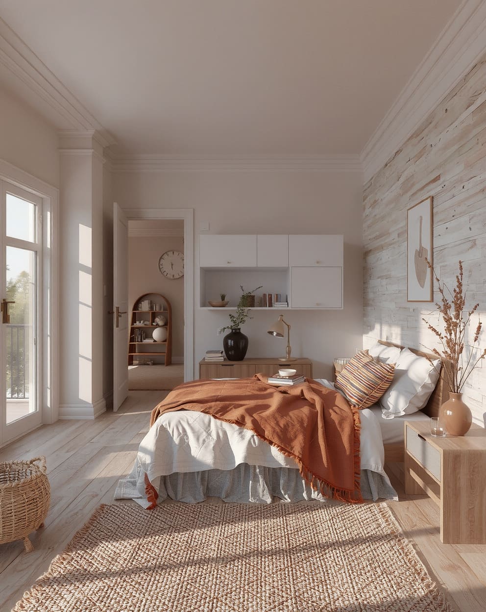 Bedroom with terracotta and burnt orange hues, creating a warm, earthy retreat