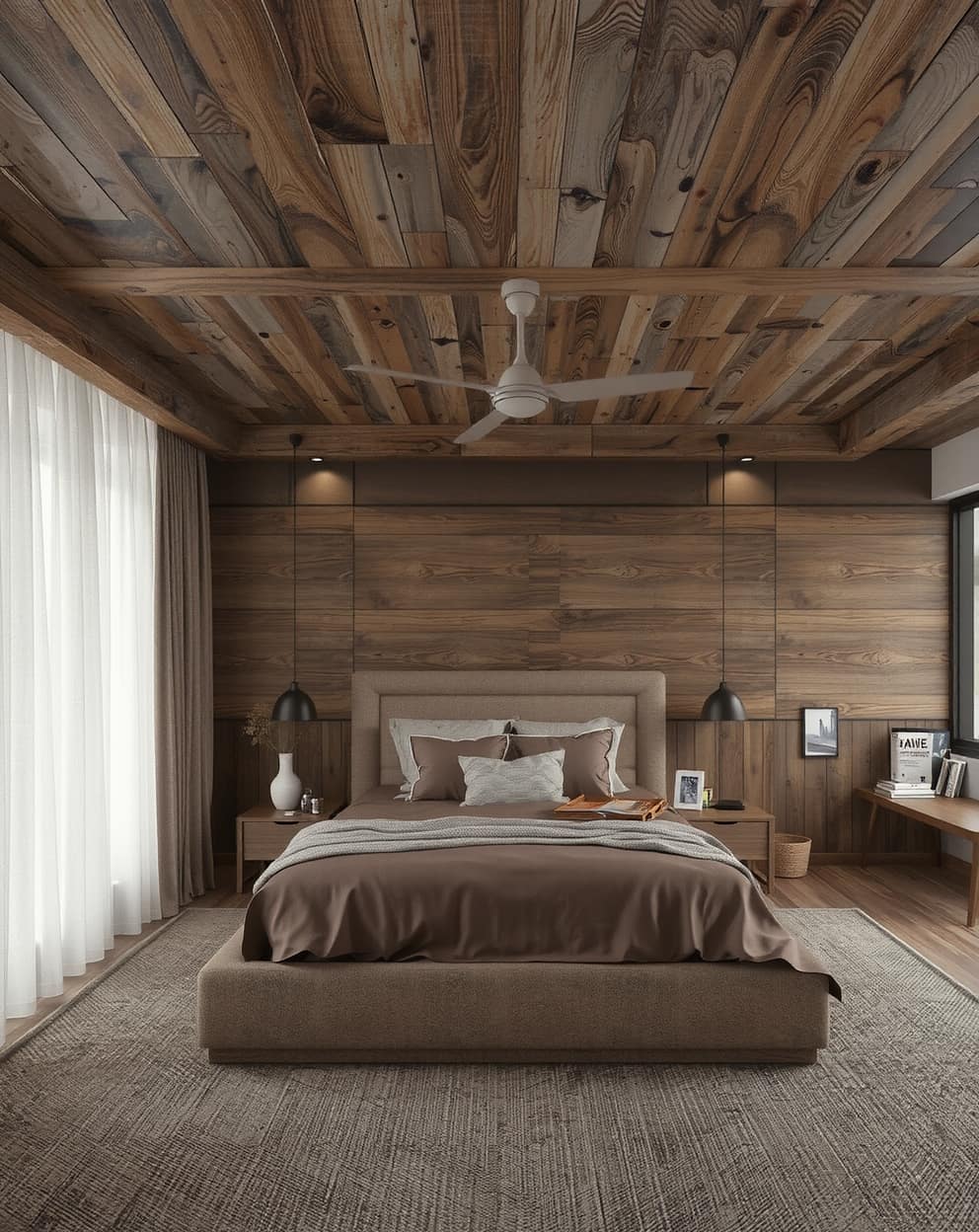 Chocolate brown accent wall creating a warm and cozy atmosphere