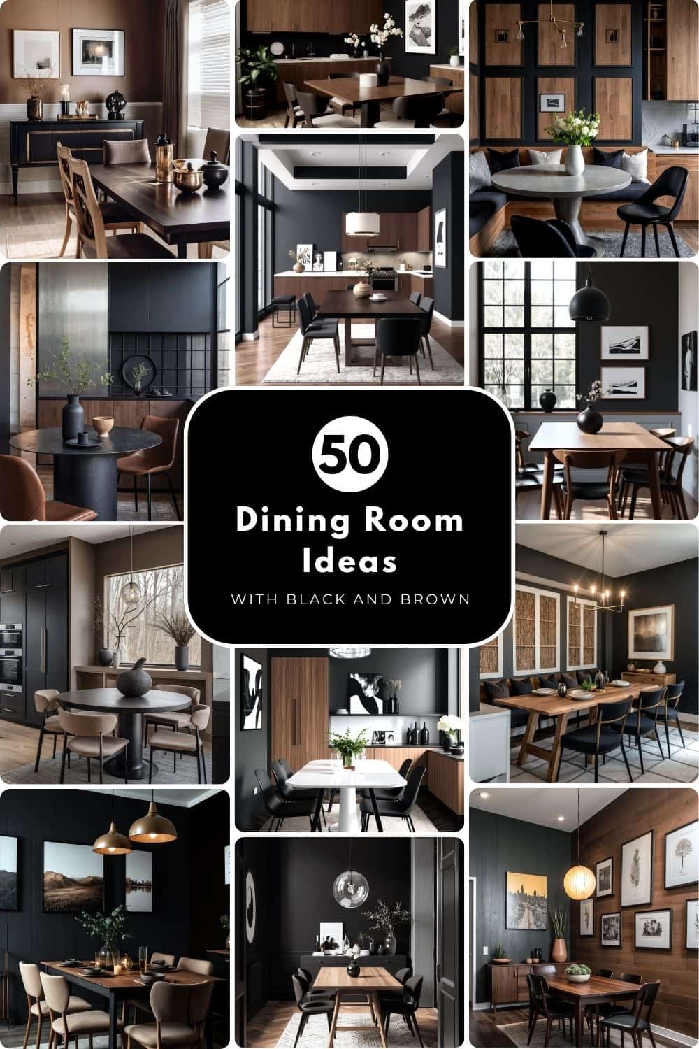 50 Stunning Chic Dining Room Ideas with Black and Brown Designs, modern dining room decor, stylish dining spaces, chic black and brown interiors.