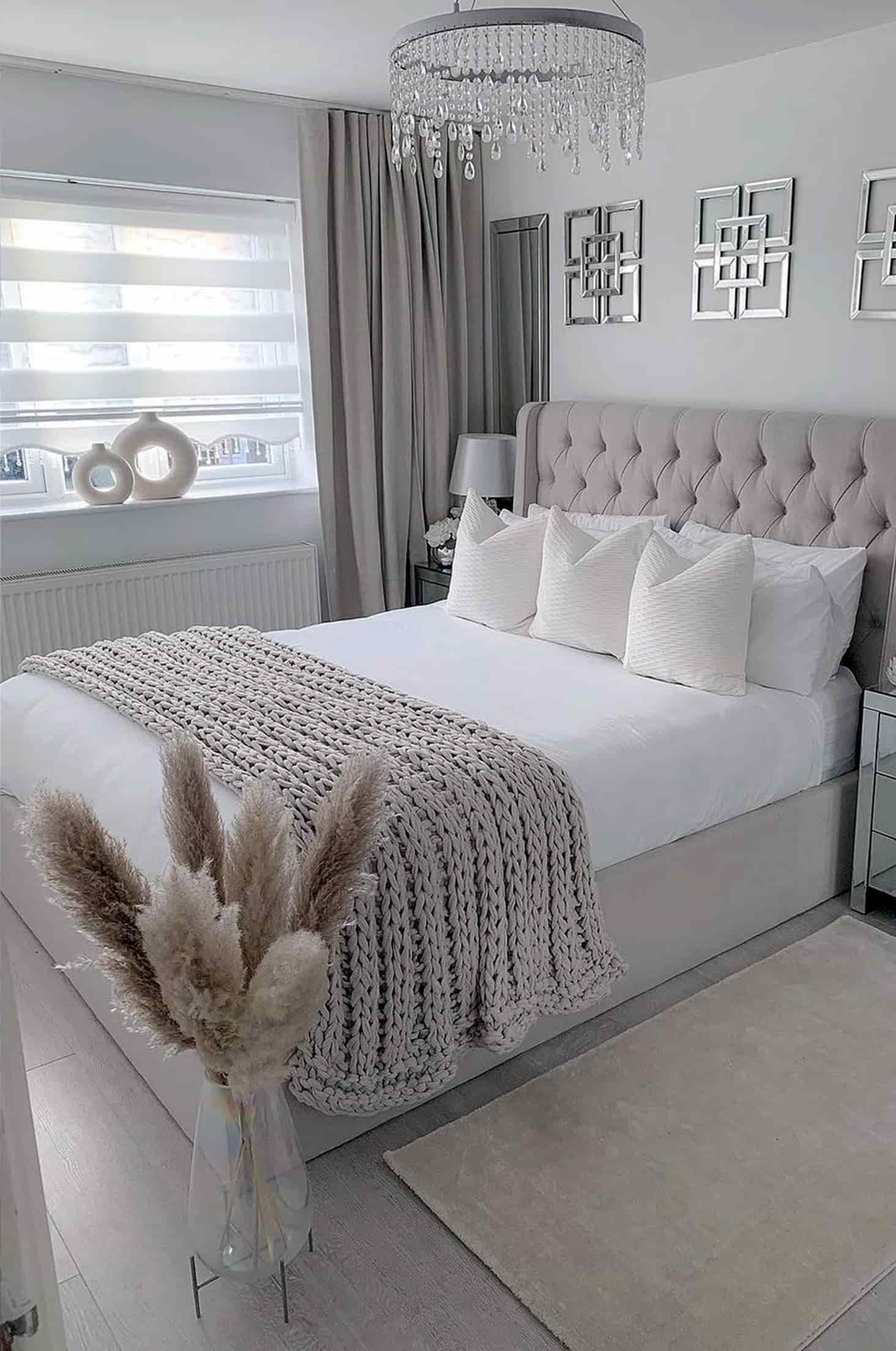 Add glamour and sophistication to your bedroom with glass and silver accents
