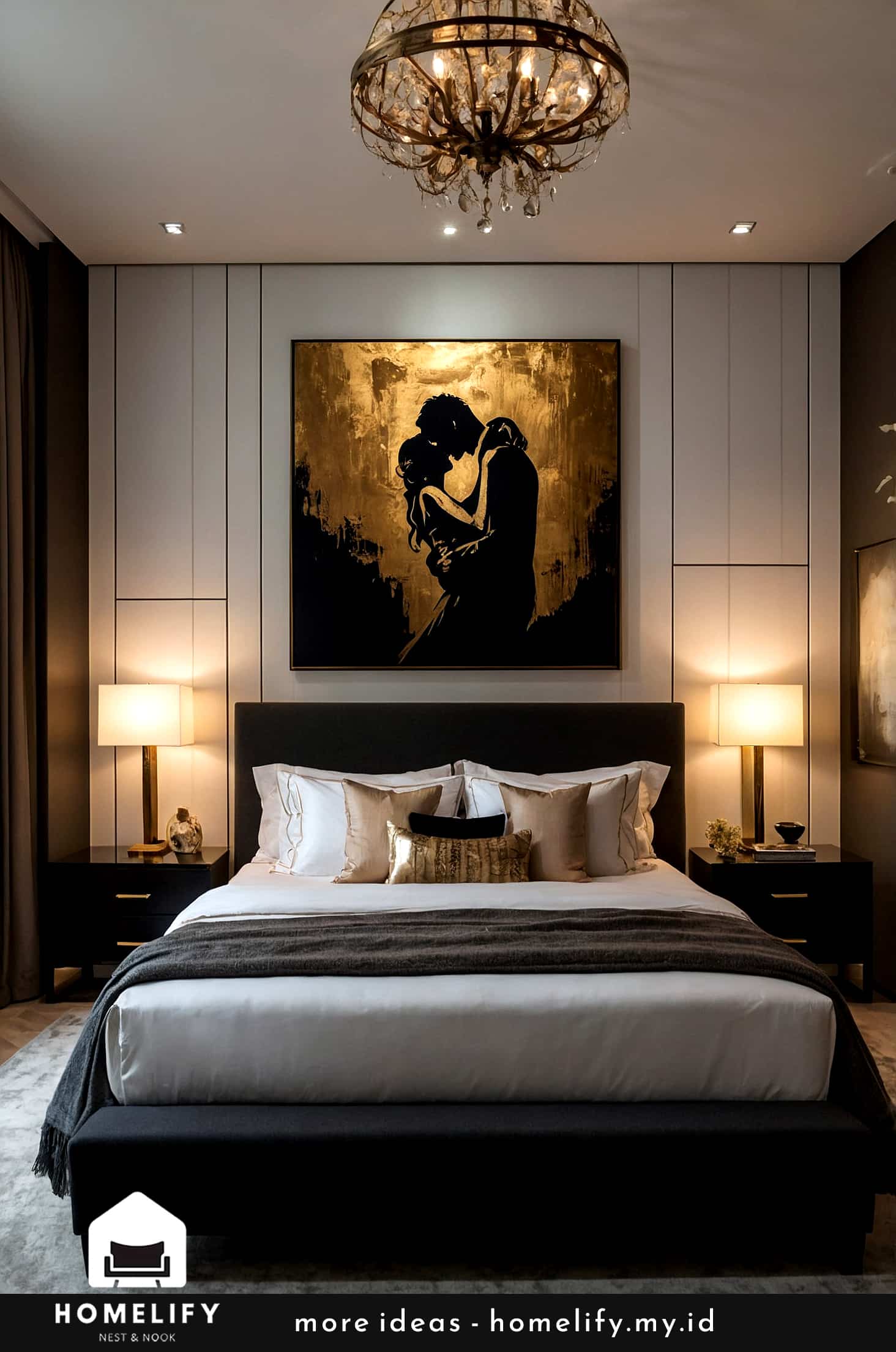 Add romance to your dark bedroom with heartfelt art pieces