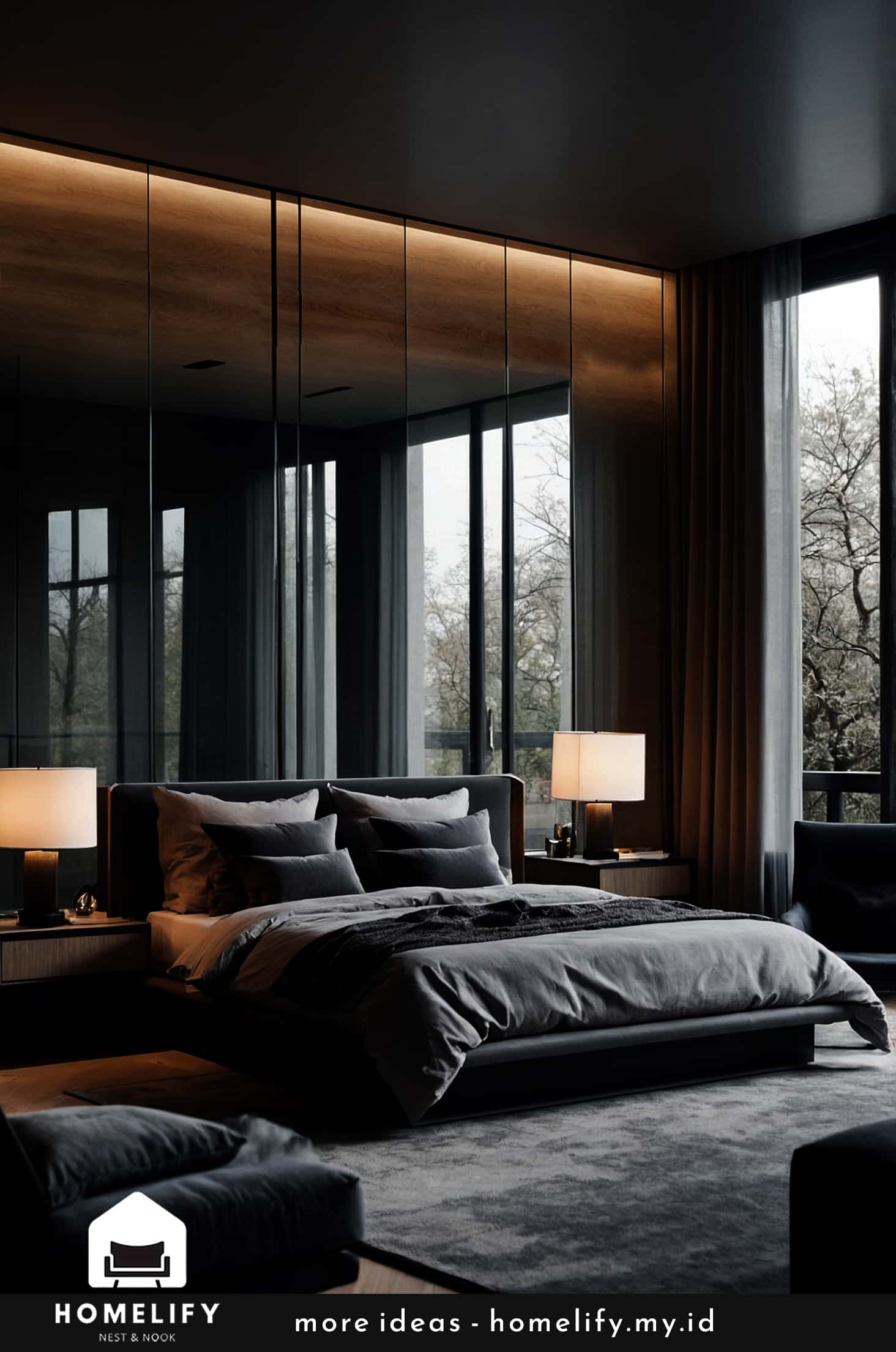 Add a modern, romantic touch with glass wall to ceiling wardrobes
