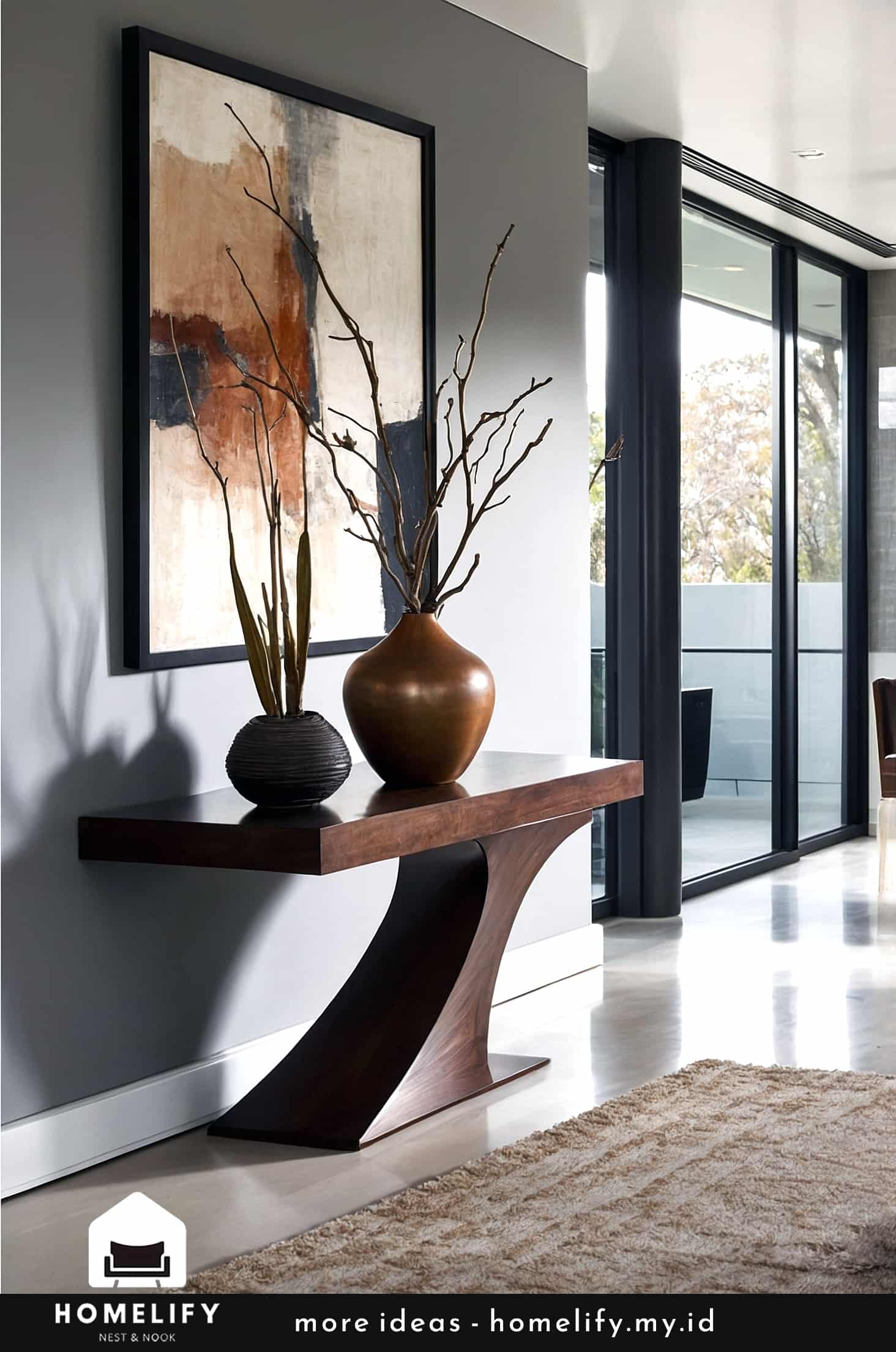 Artistic and modern entryway design with bold, contemporary elements