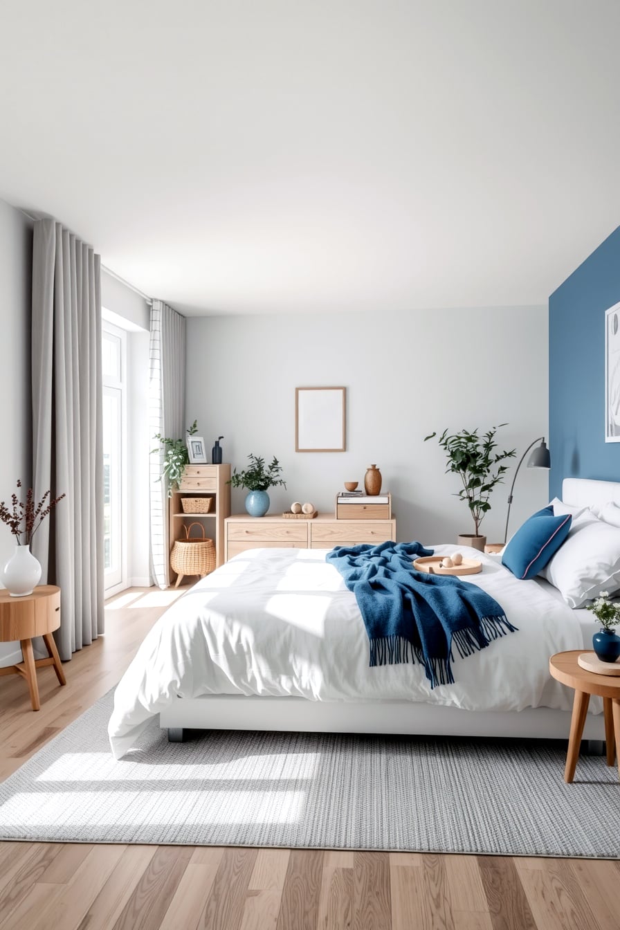 Brighten your space with white furniture and blue walls