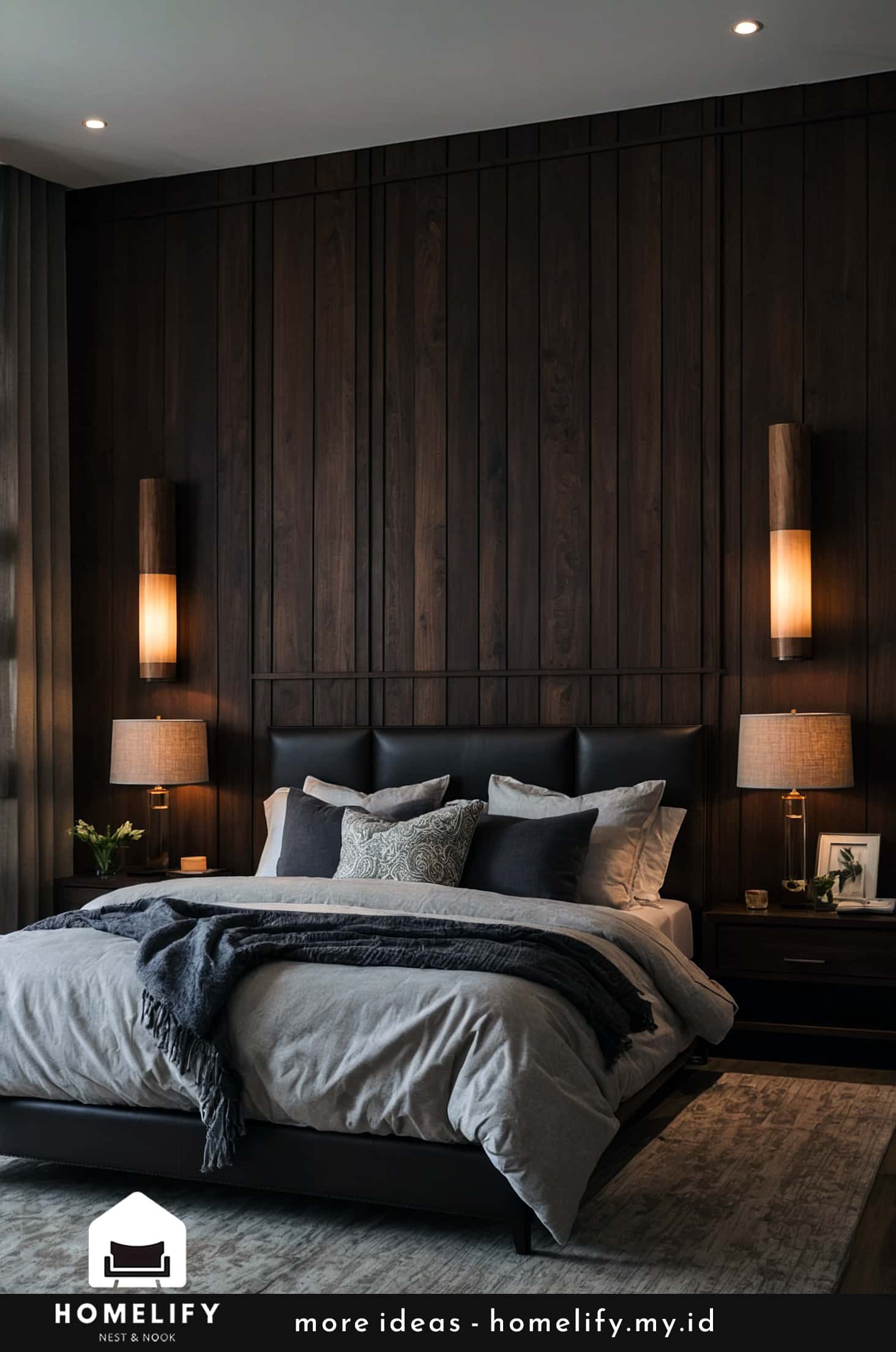 Bring warmth to your dark bedroom with a wooden accent wall