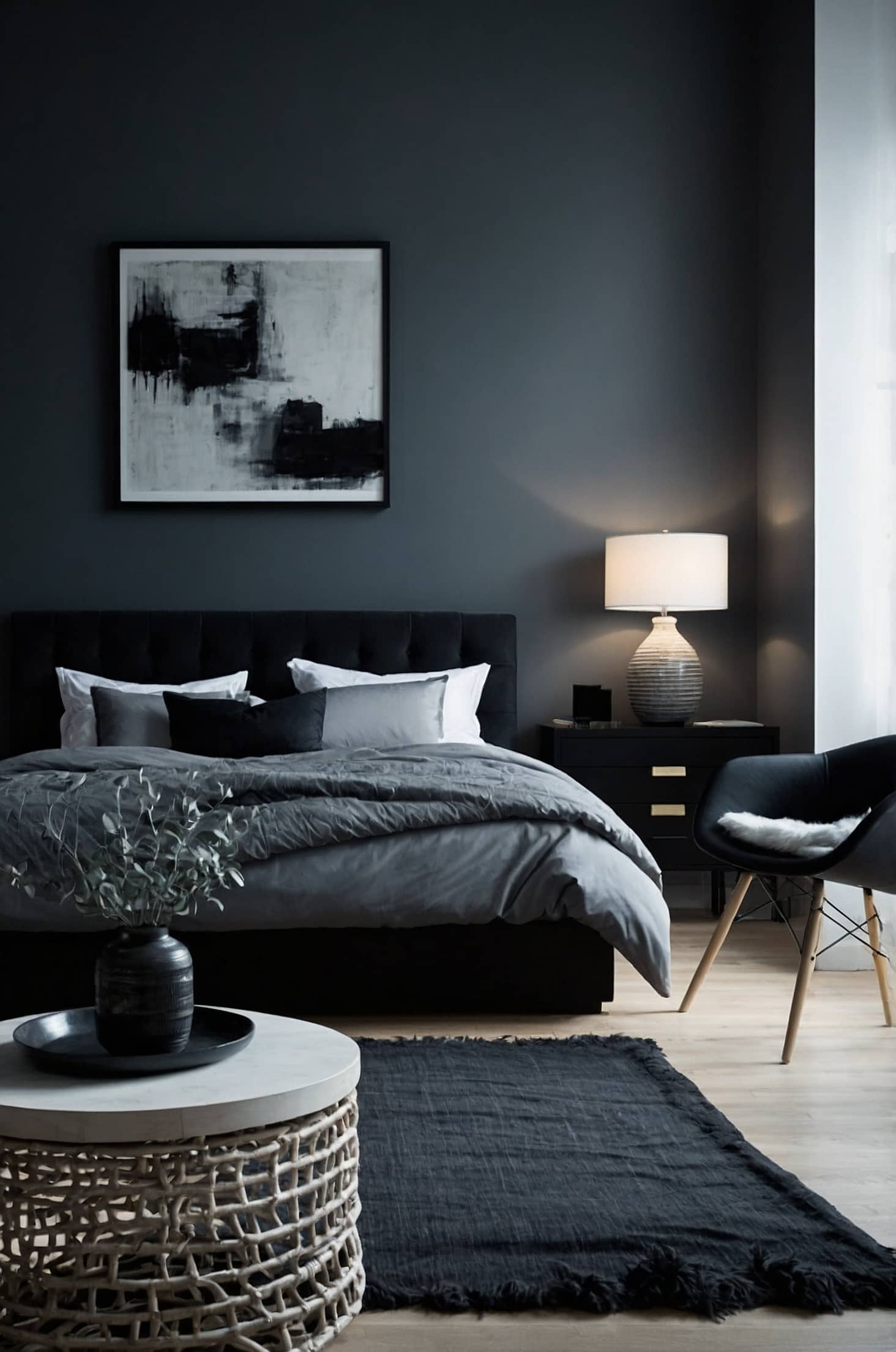 Charcoal black accent walls a minimalist's dream