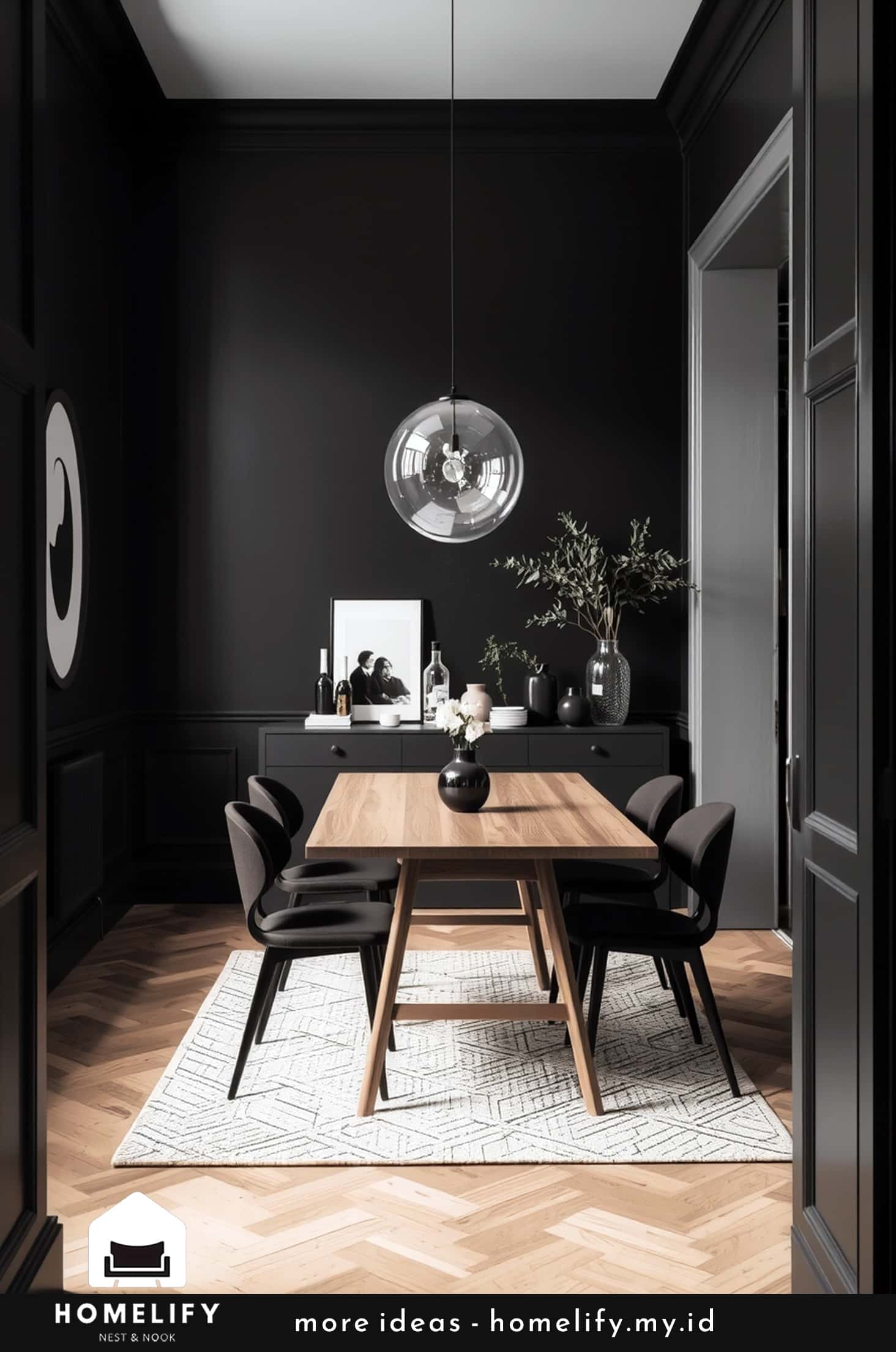 Chic dining room black furniture minimalist design moody monochrome