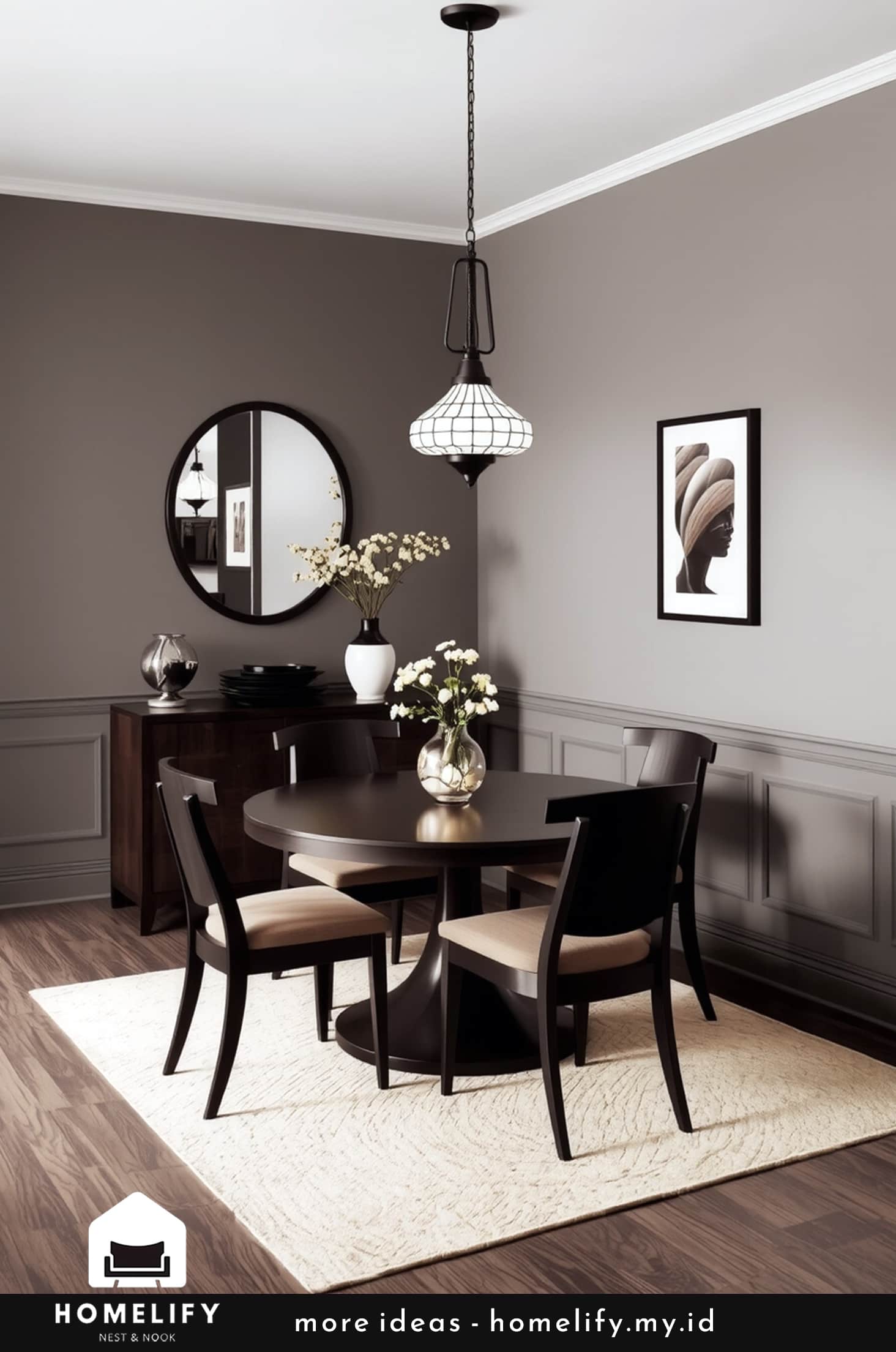 Chic dining room black furniture tiffany chandeliers dark muted colors