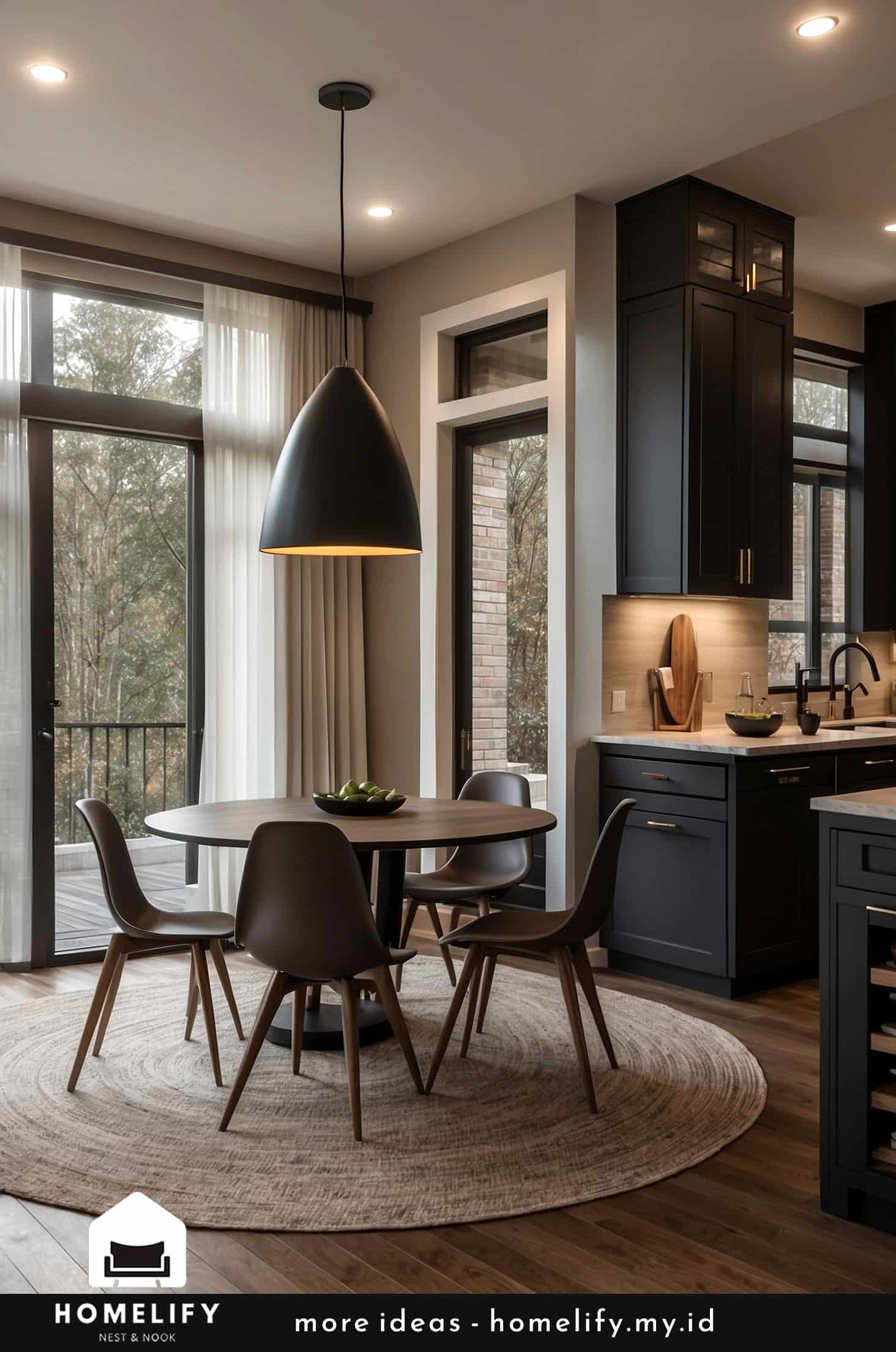 Chic dining room black furniture tiffany chandeliers moody monochrome