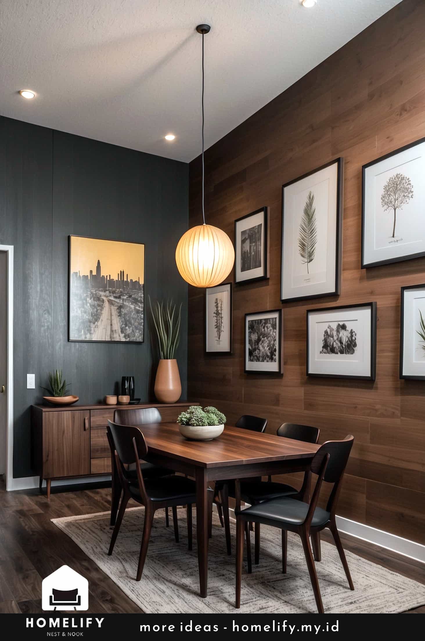 Chic dining room black mid century modern furniture dark wood table