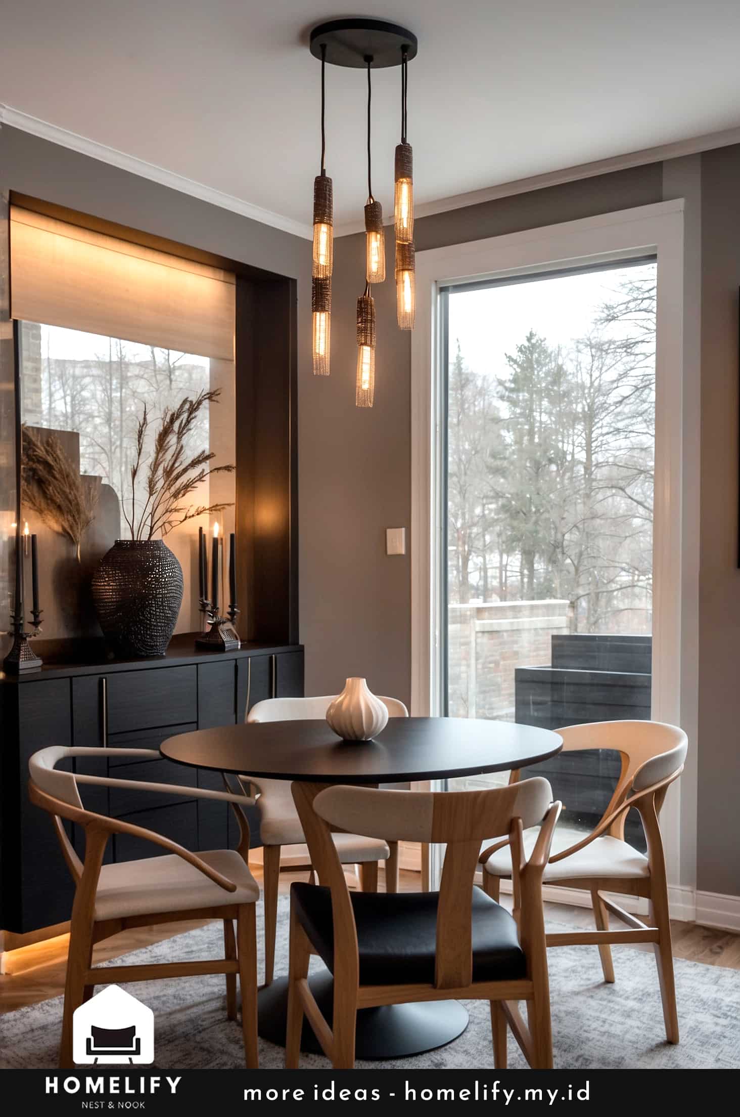 Chic dining room black table white chairs bold contrast