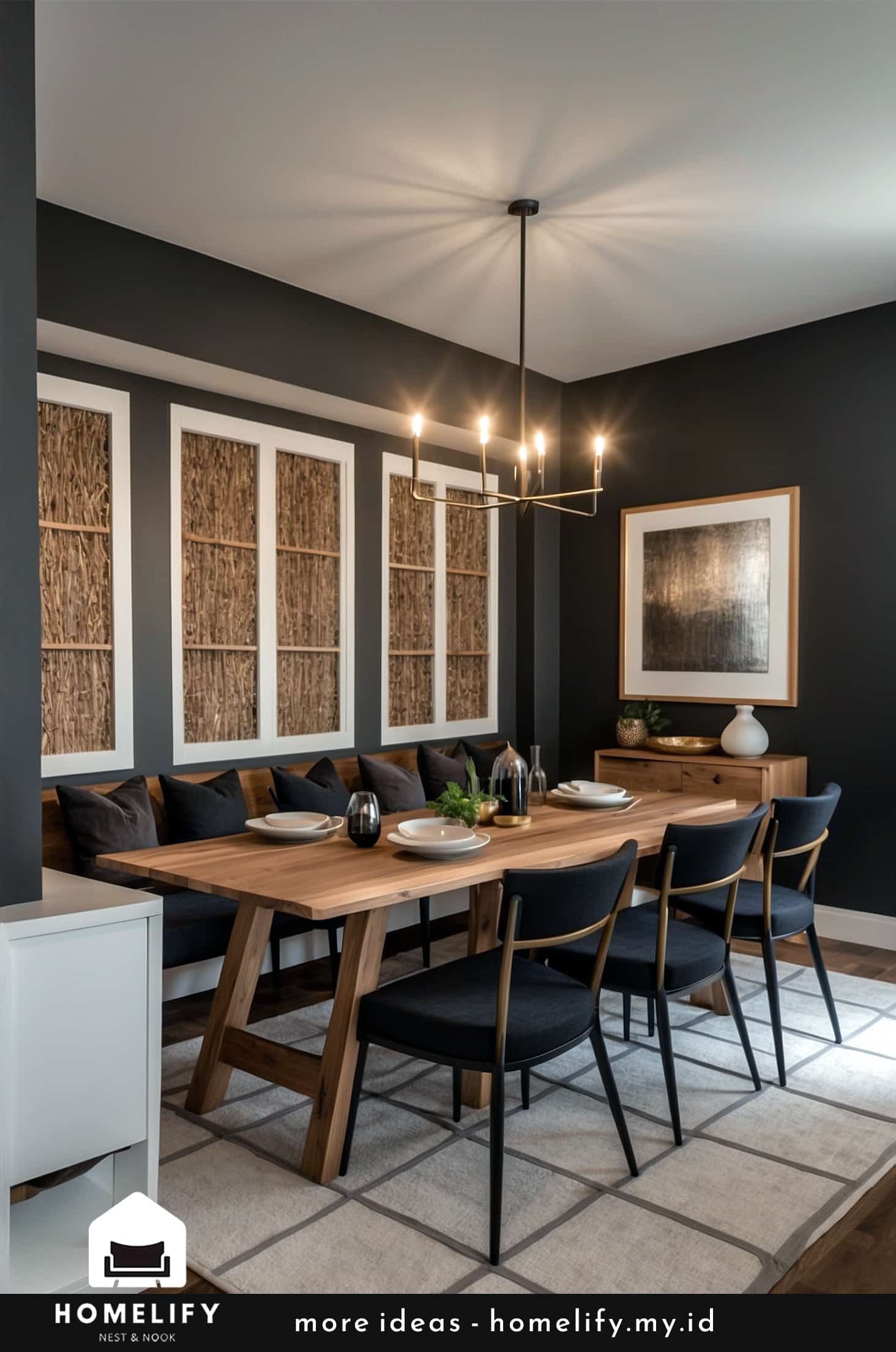 Chic dining room black walls minimalist design modern furniture