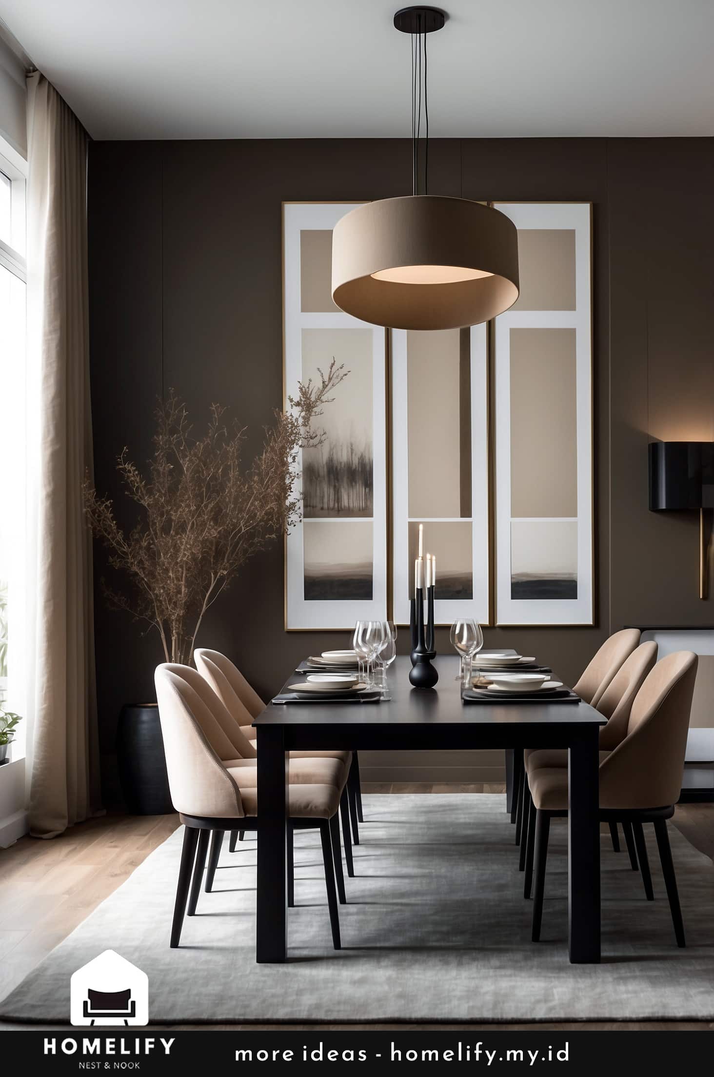 Chic dining room brown and cream panel walls elegant furniture