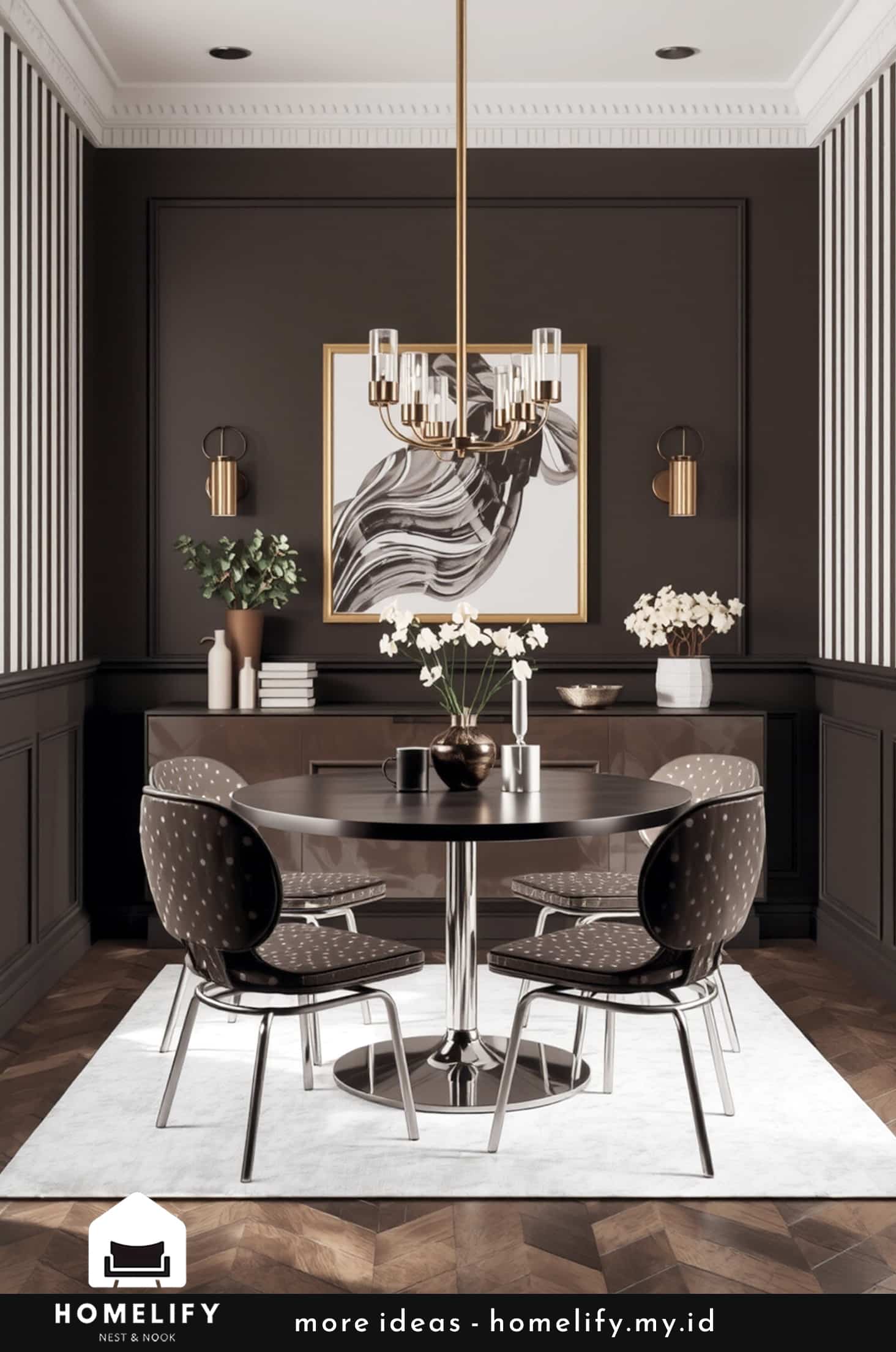 Chic dining room charcoal and silver decor playful elements