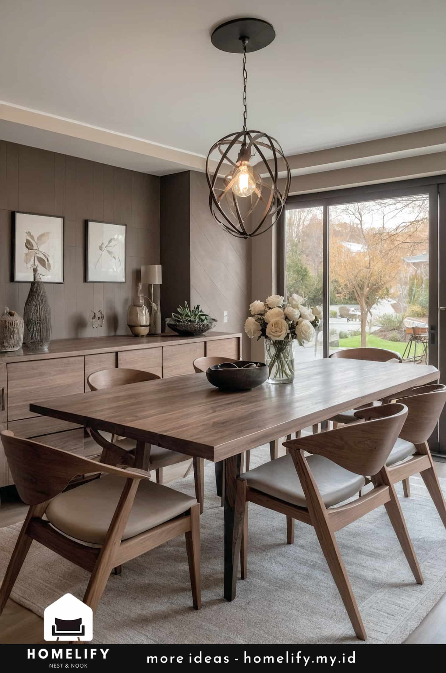 Chic dining room dark wood furniture muted colors minimalist design