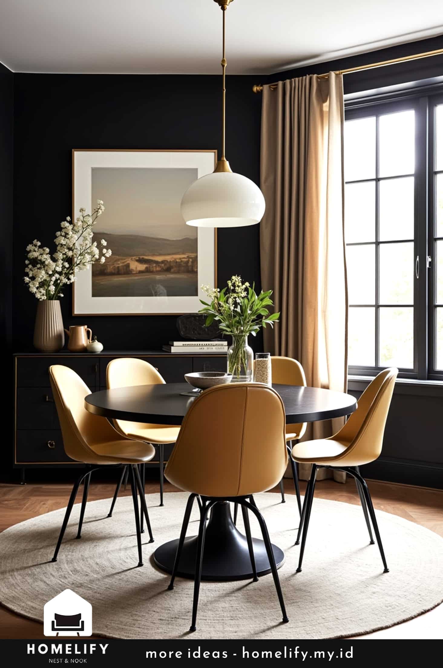 Chic dining room decor with nate berkus avocado chairs & modern black table
