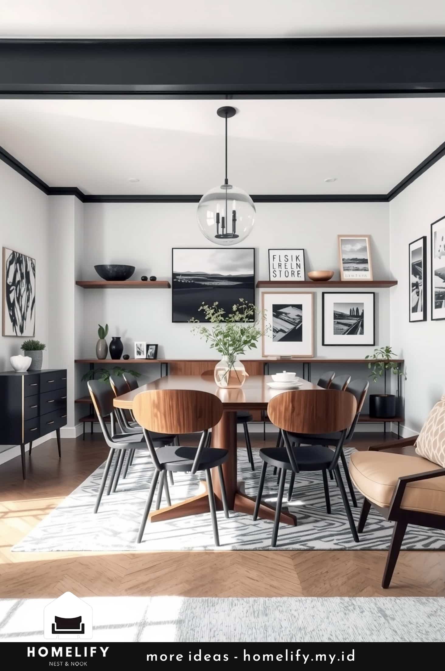 Chic dining room with modern gallery furniture and mid century design