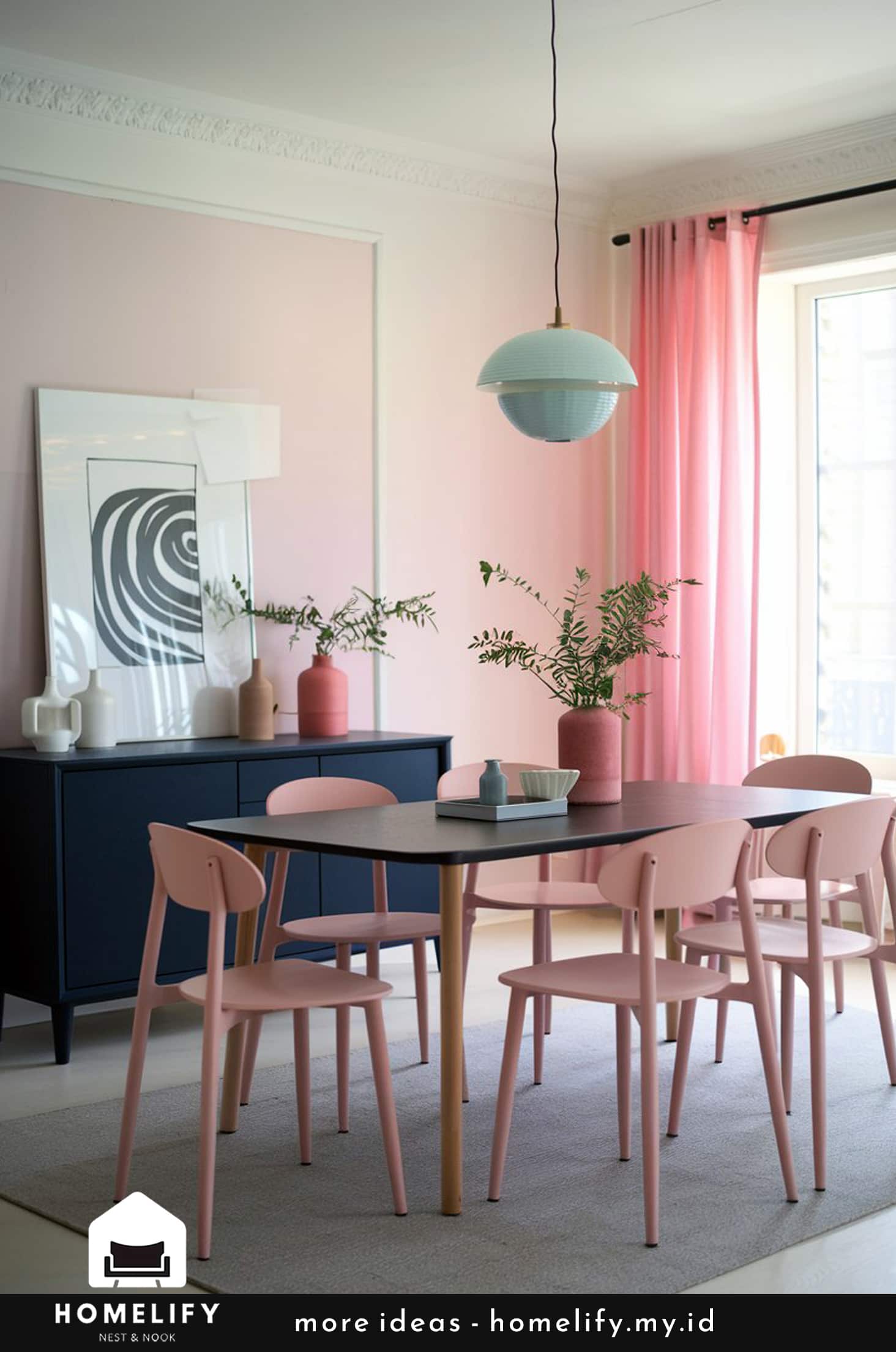 Chic nordic dining room with pastel blues & pinks