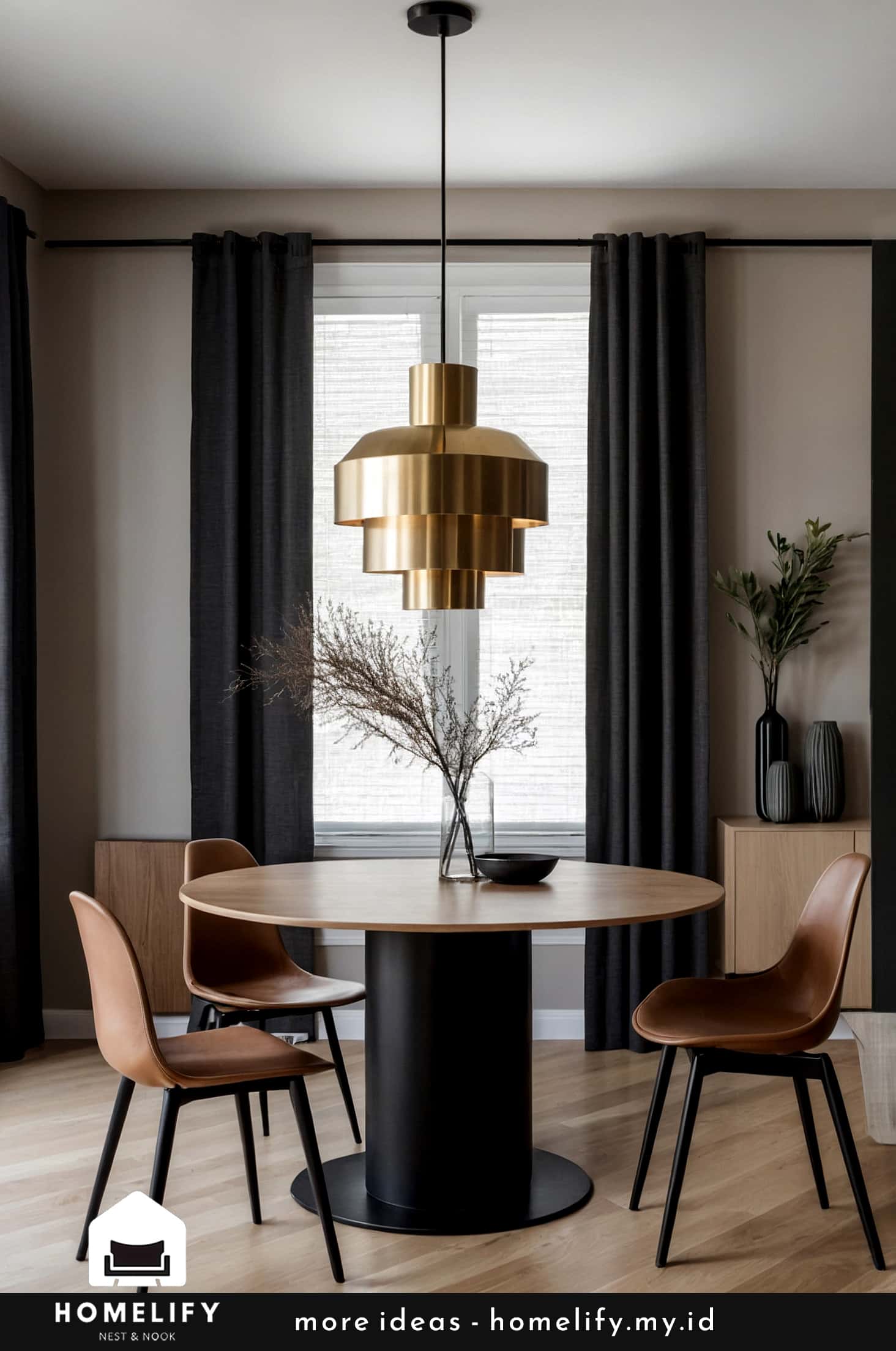 Chic scandinavian dining room with bold black furniture