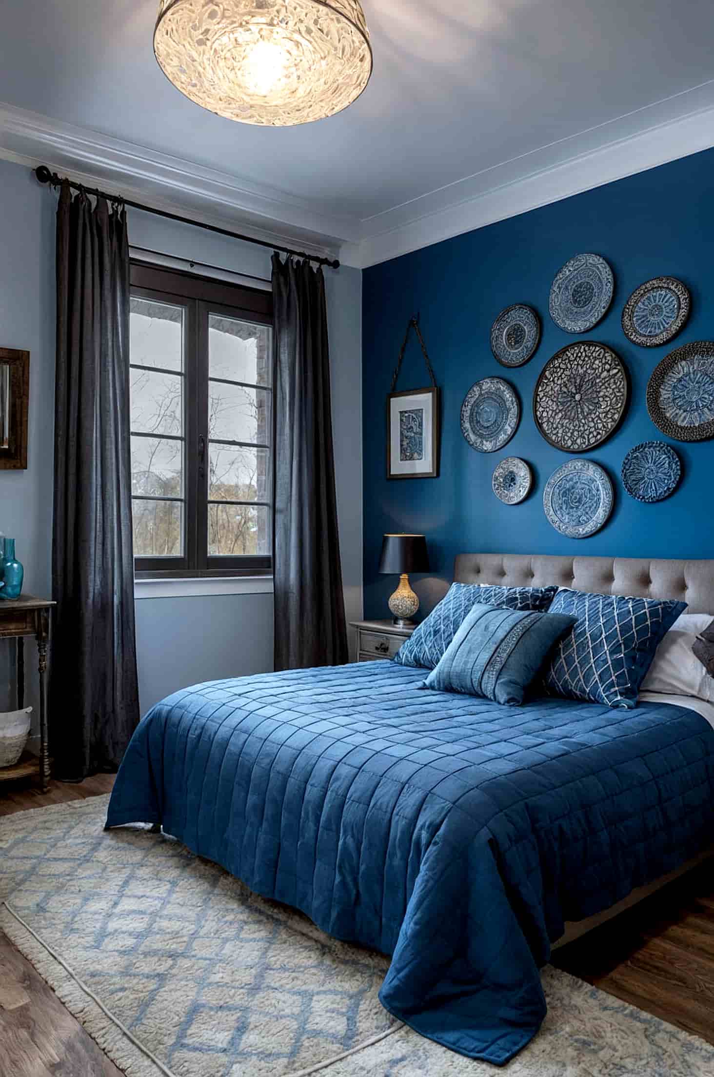 Create depth and comfort with layered shades of blue in your bedroom
