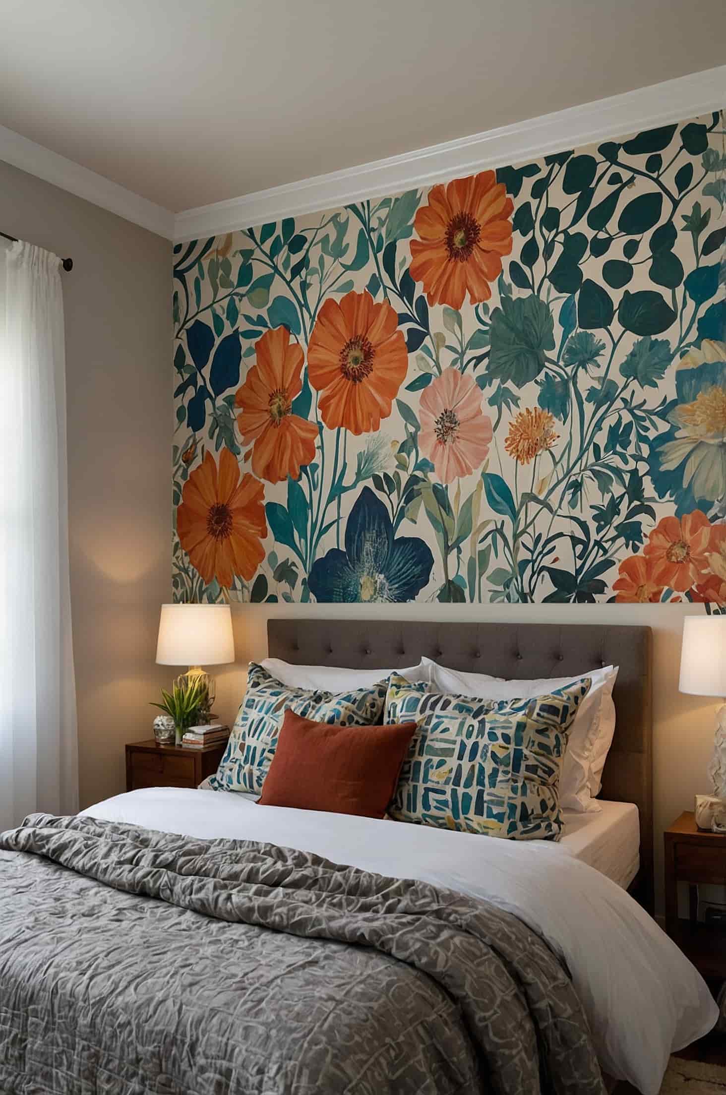 Create a bold bedroom statement with a mural accent wall above your bed