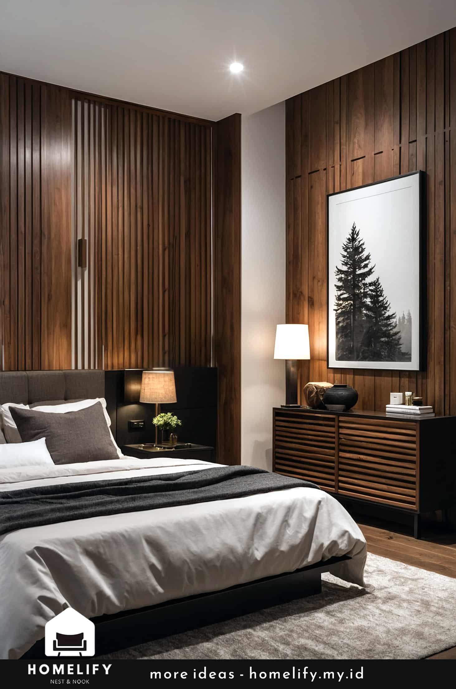 Create a cozy, inviting bedroom with a wooden accent wall