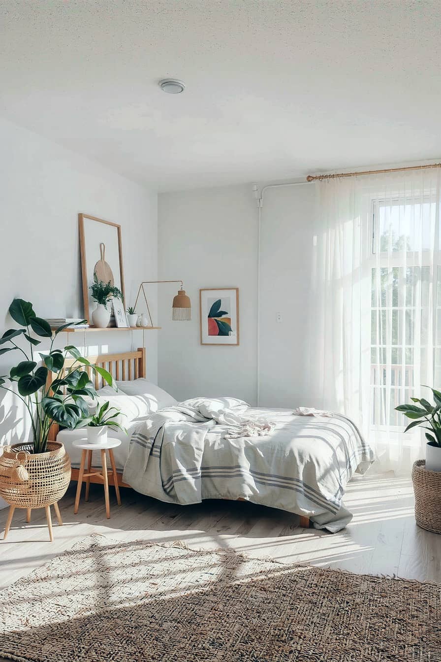 Create a dreamy spring bedroom with pastel tones and natural elements