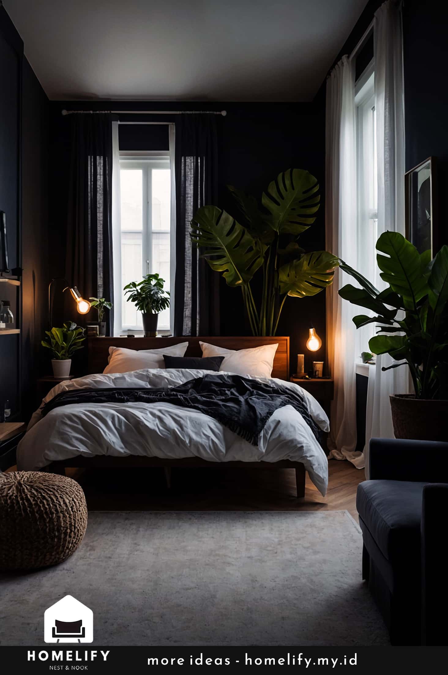Create a mysterious ambiance with lush greenery and dim lighting
