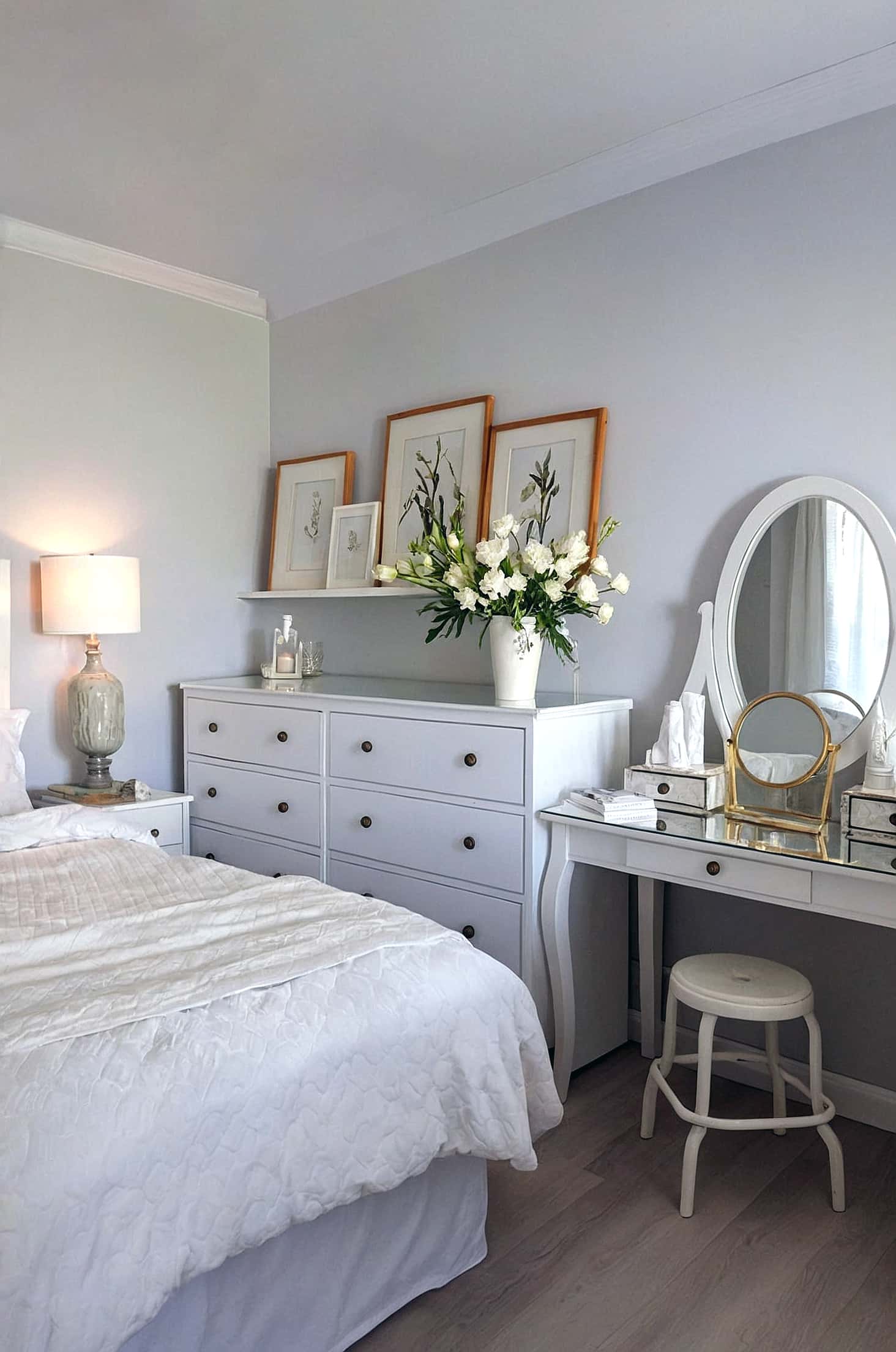 Create a serene, timeless bedroom with classic white