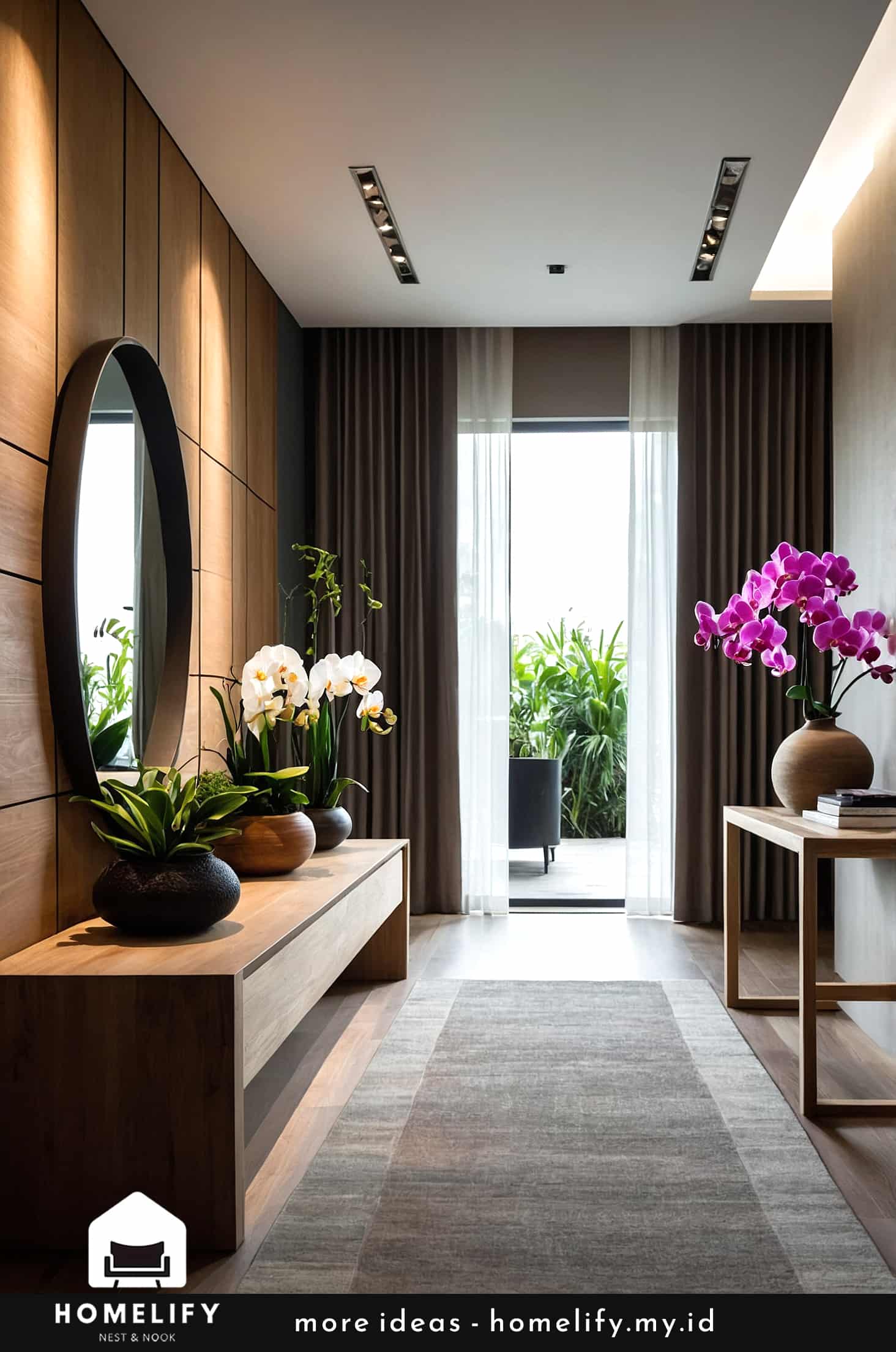 Elegant hallway design with natural materials and minimalist touches