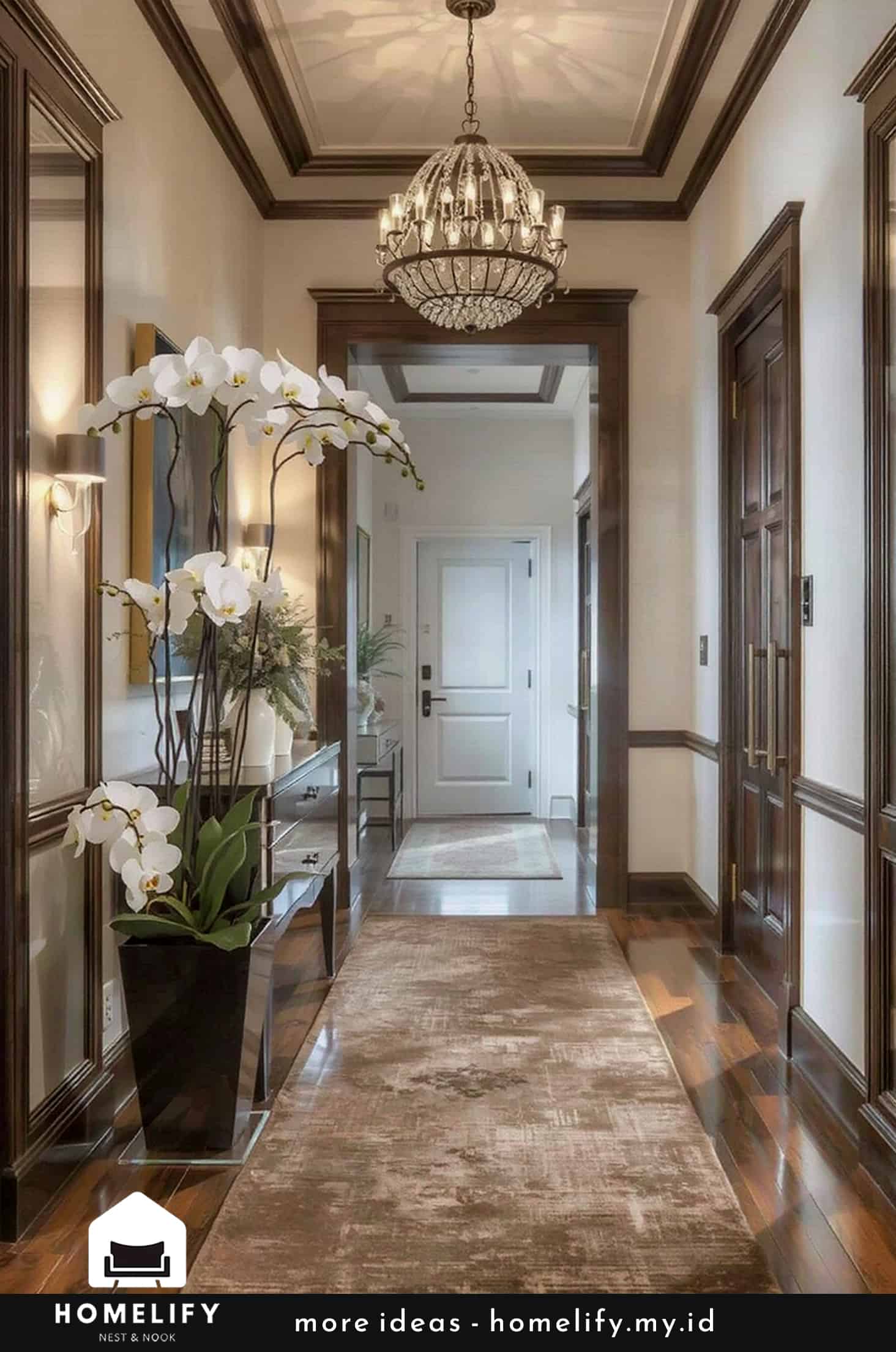 Elegant and inviting hallway design with warmth and sophistication
