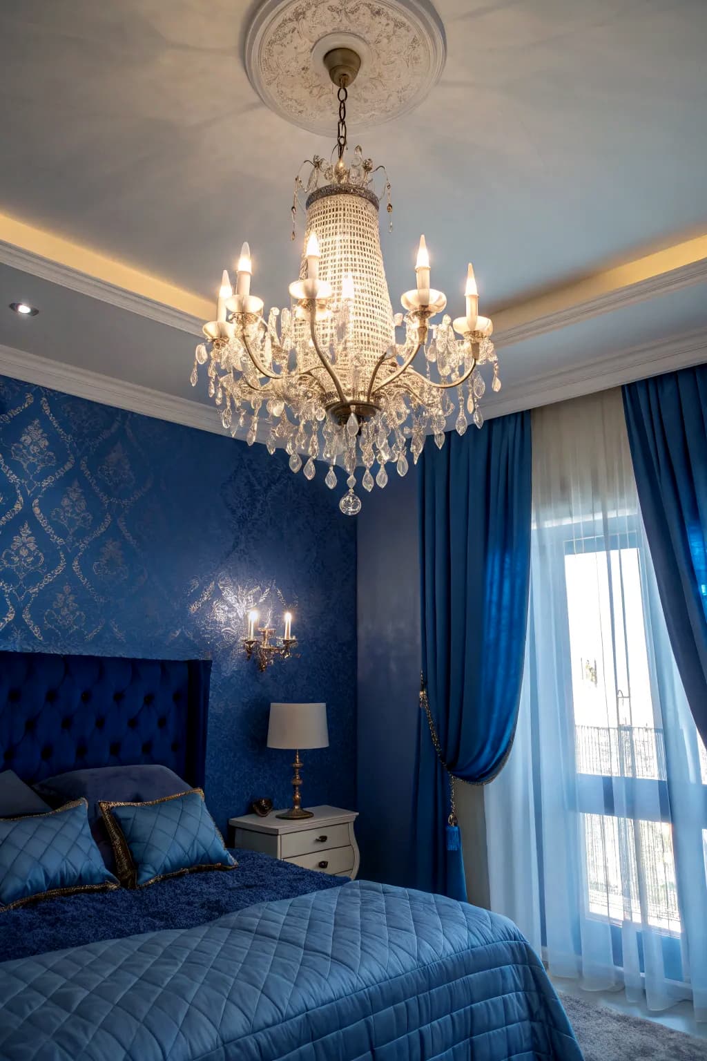 Elevate your bedroom with a sparkling chandelier for luxury and elegance