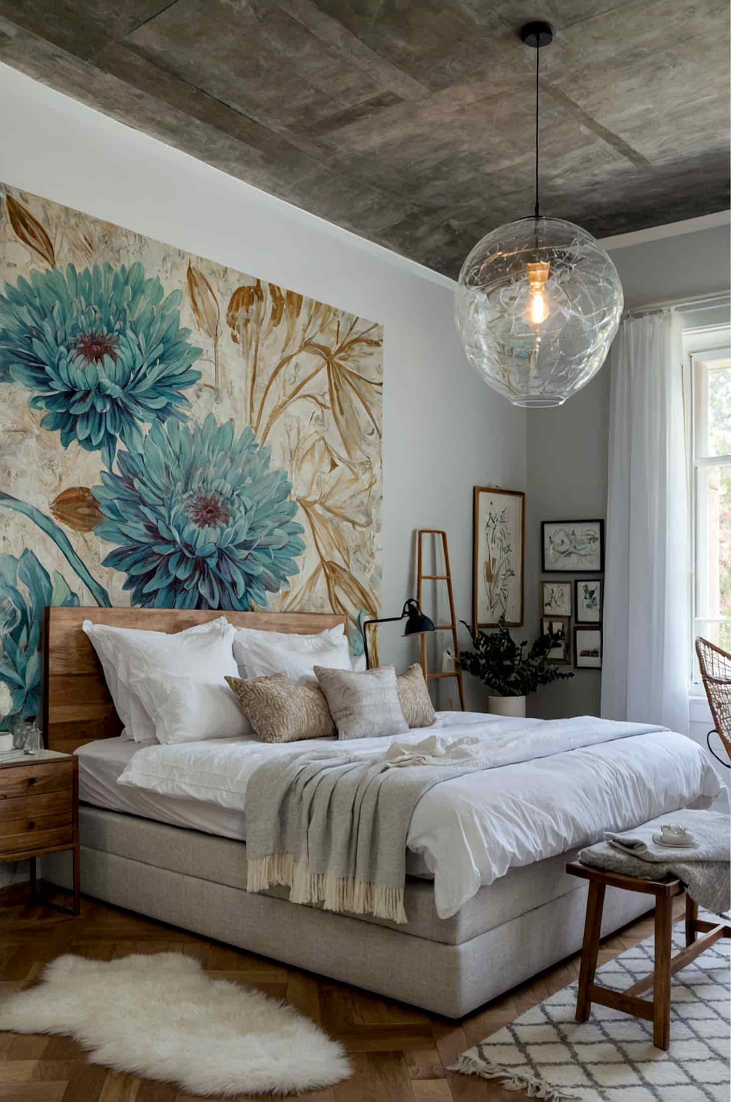 Elevate your bedroom with a stunning mural accent wall above the bed