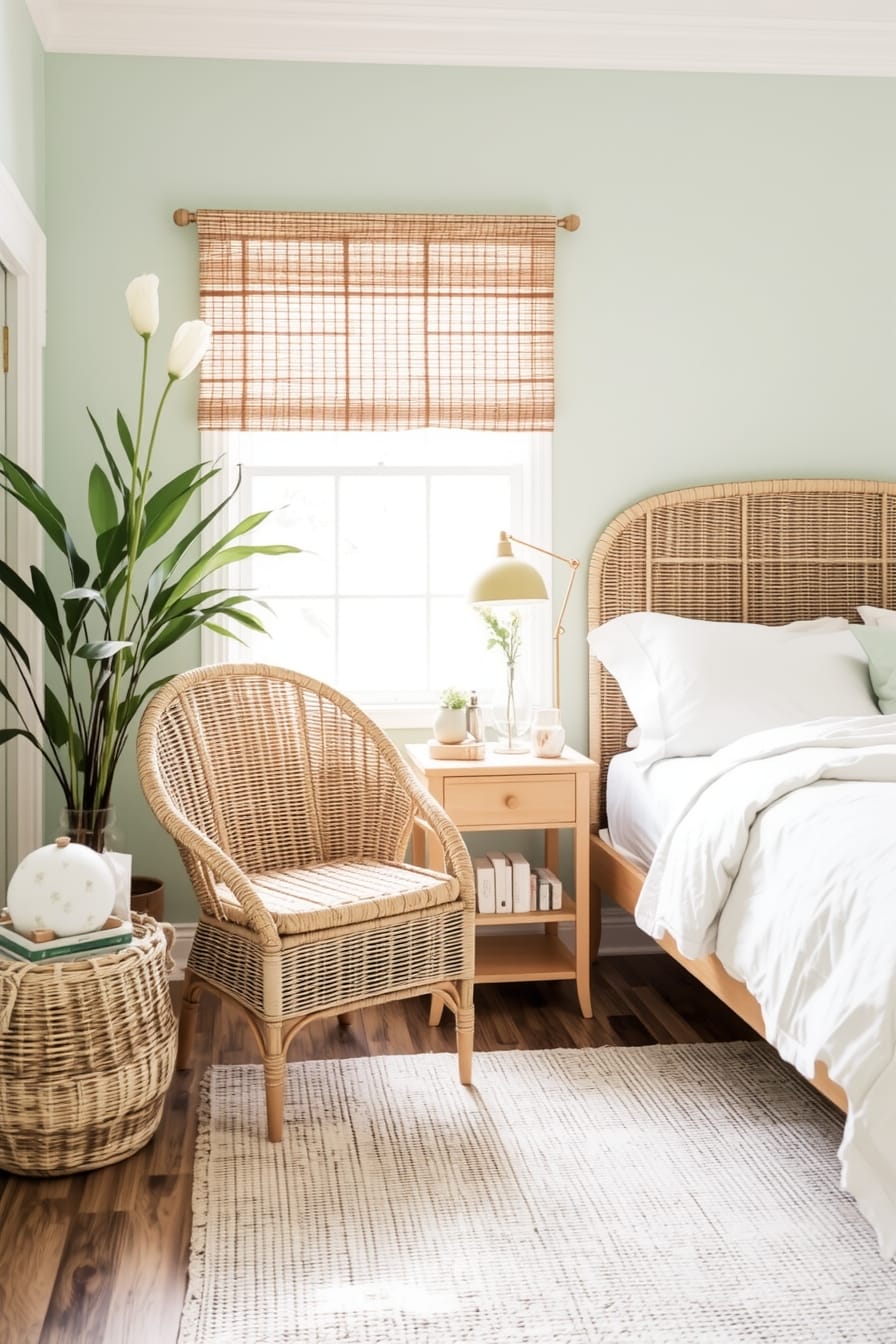 Embrace spring with wicker in your bedroom for a natural, earthy vibe