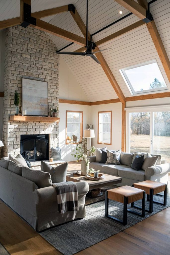 Enduring comfort spacious barndominium living room