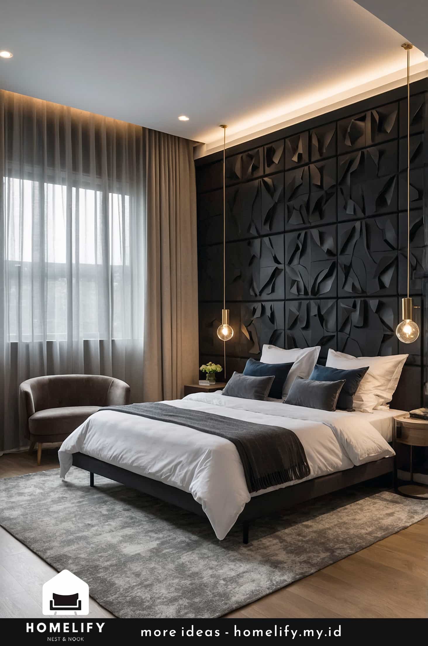 Enhance your bedroom with dark acoustic wall panels for comfort